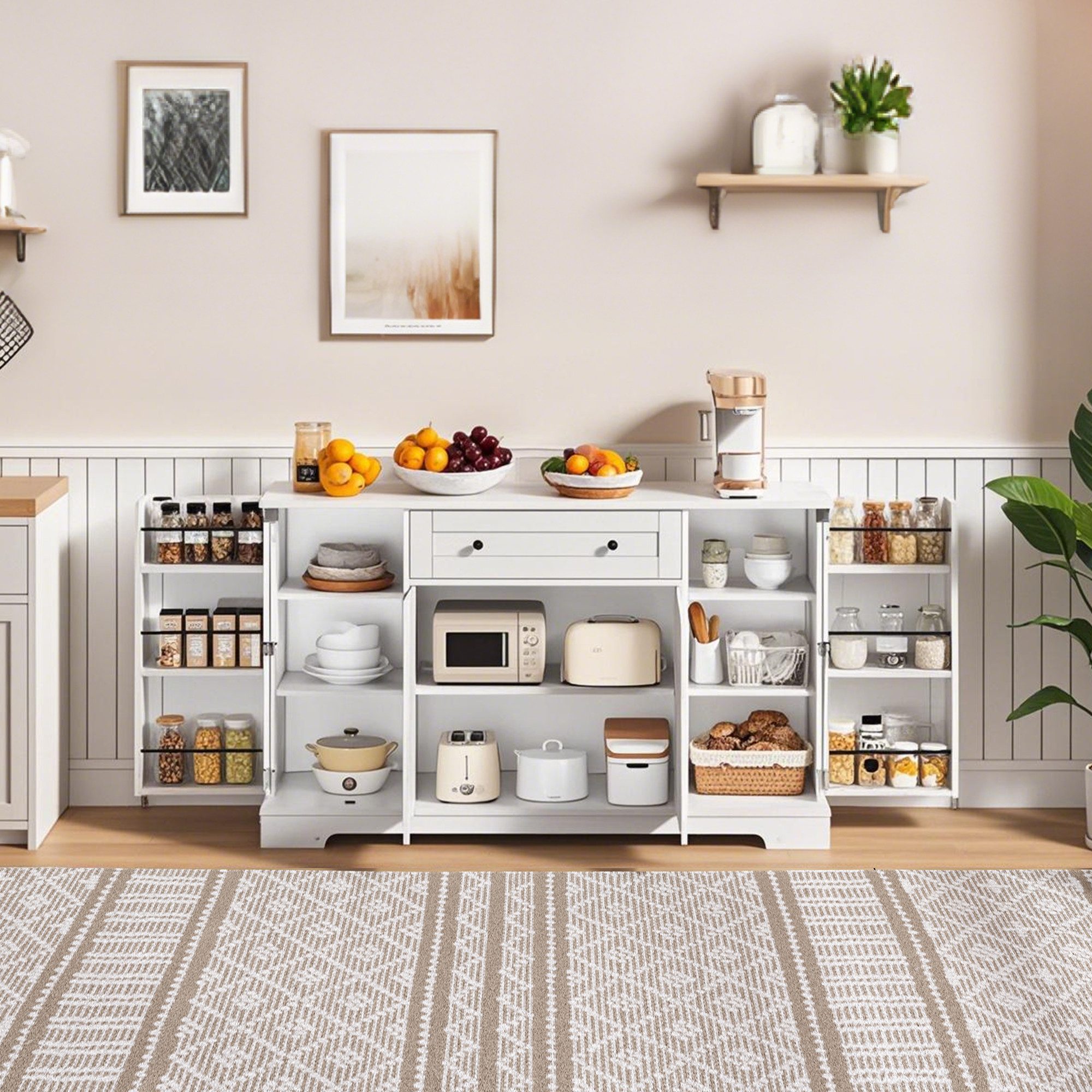 REDOM Sideboard Multifunktionales Küchenbuffet,Kommode (Multifunktionales Küchenbuffet mit Schublade, verstellbaren Einlegeböden & Kippschutz – Modernes Design, 1 St), mit Kippschutz, mit Schublade