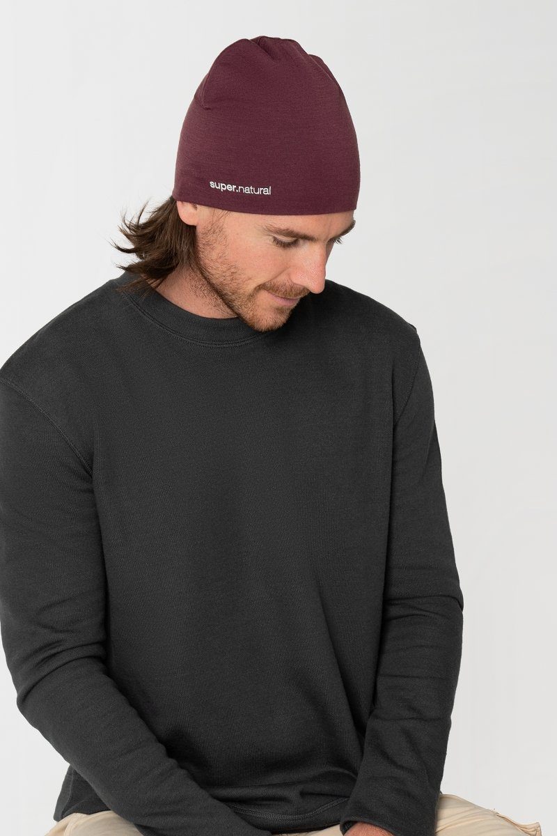 SUPER.NATURAL Beanie Merino Mütze EVERYDAY HAT wärmender Merino-mix Wine Tasting