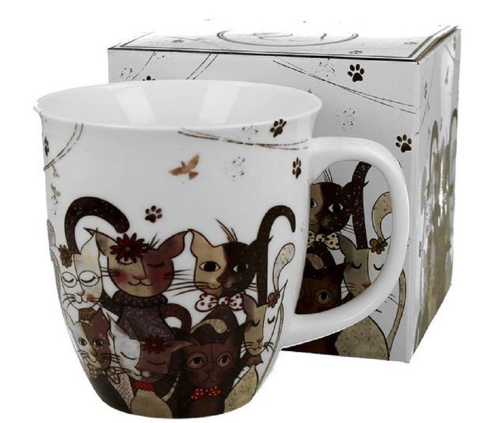 Duo-Gift Becher Klassische Sommer Blumen Planzen / Waldtieren / Frühling Mug Motiv, Porzellan : ca. 650 Katzenfamilie / Katze Kollektion, Ideal als Geschenk / Sammlung / Dekoration