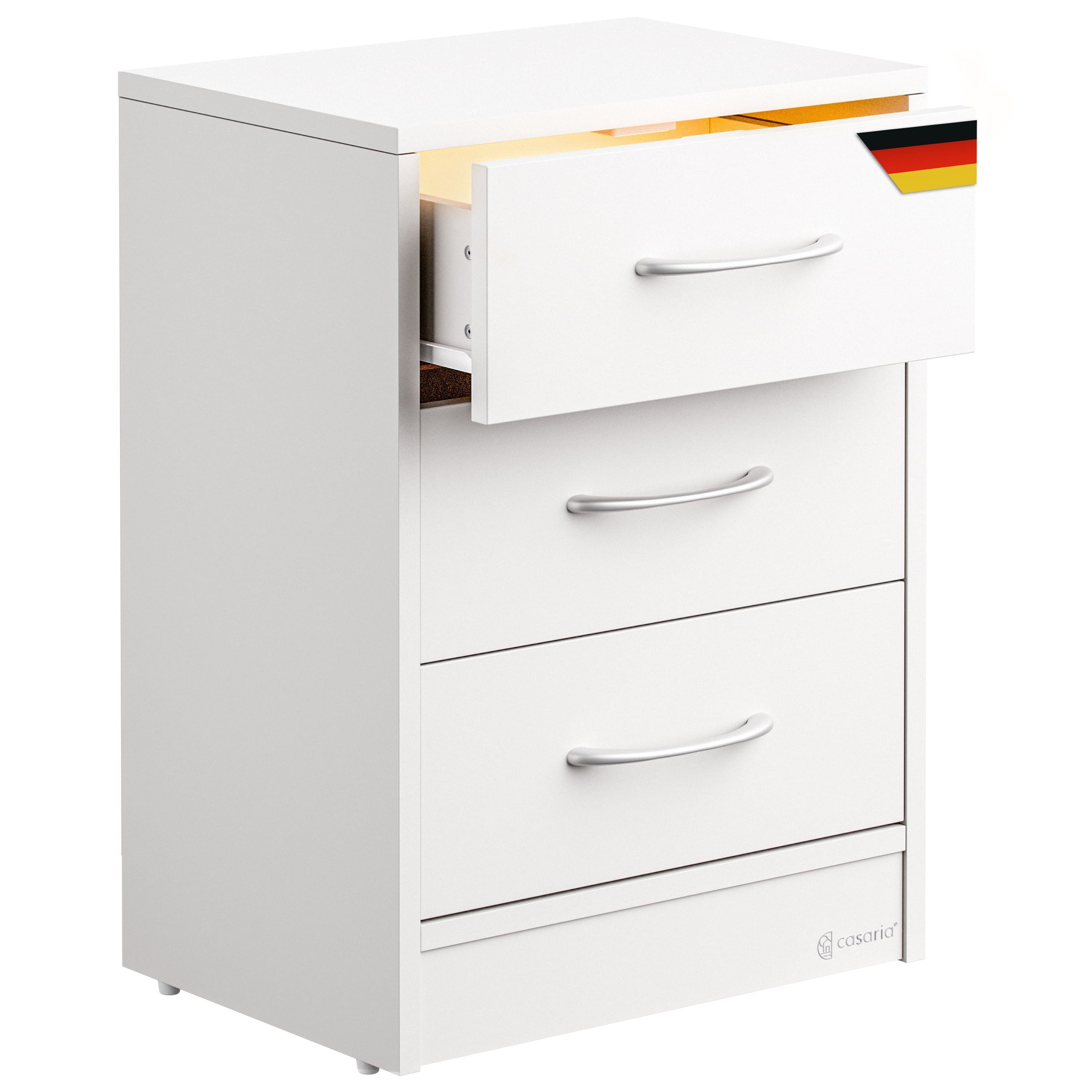 Casaria Nachttisch Eloise (1-St), mit LED 3 Schubladen Kabelführung Wandbefestigung Boxspringbett