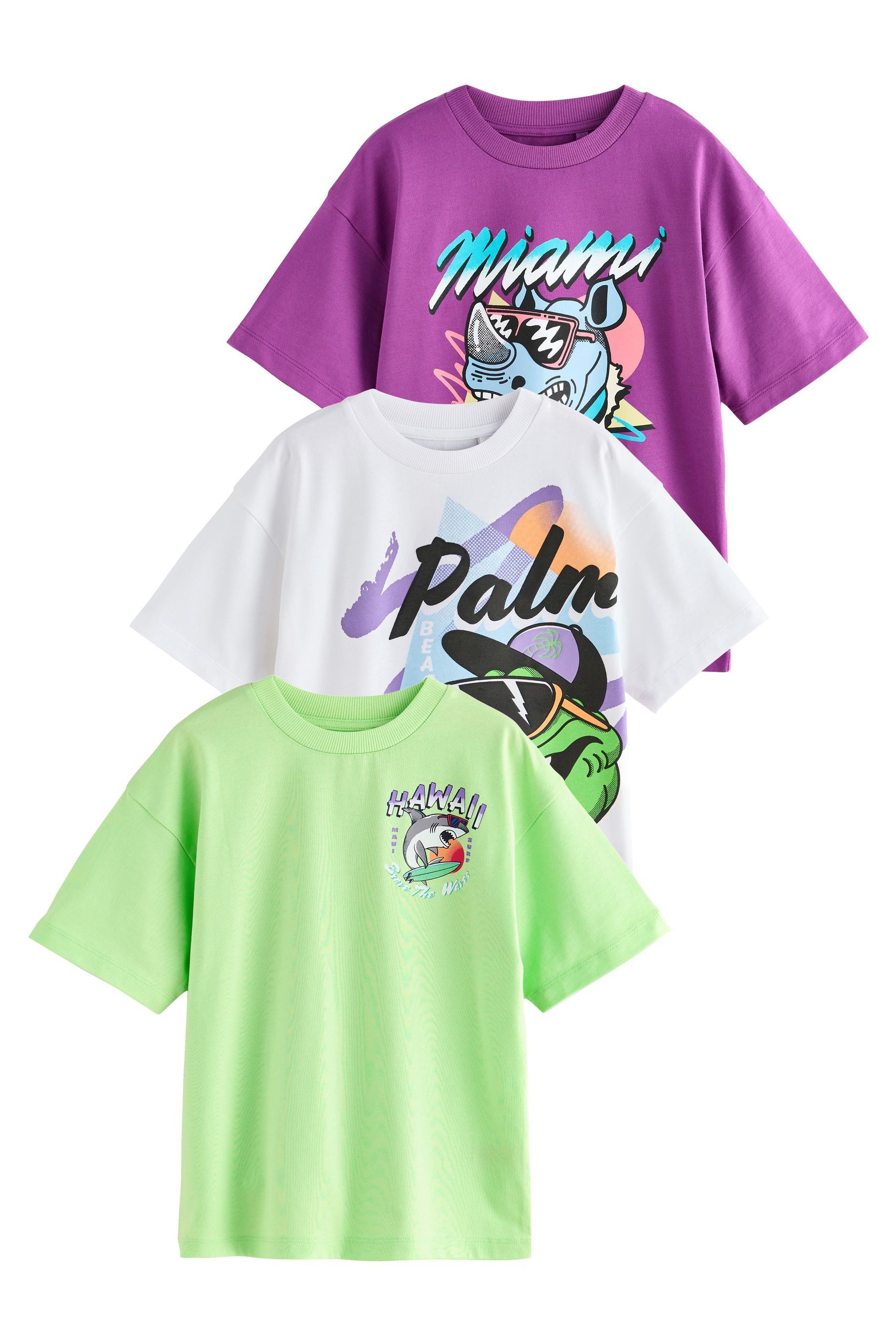 Print-Shirt Relaxed Fit Kurzarm-T-Shirts mit Grafik, 3er-Pack