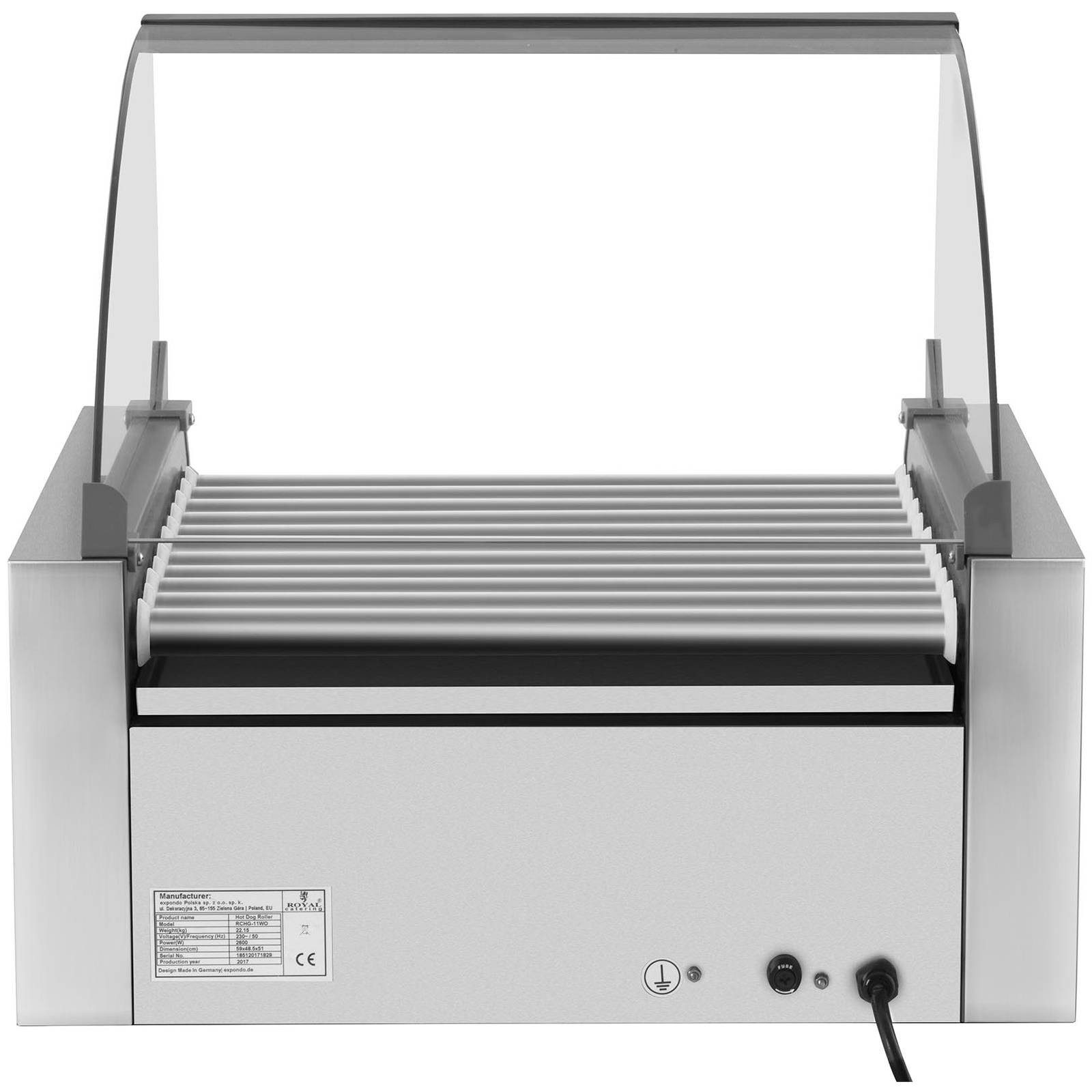 Royal Catering Elektrogrill Hot Dog Grill 11 Rollen Edelstahl Rollengrill Würstchengrill 2 Zonen, 2150 W, verschiedene Größen