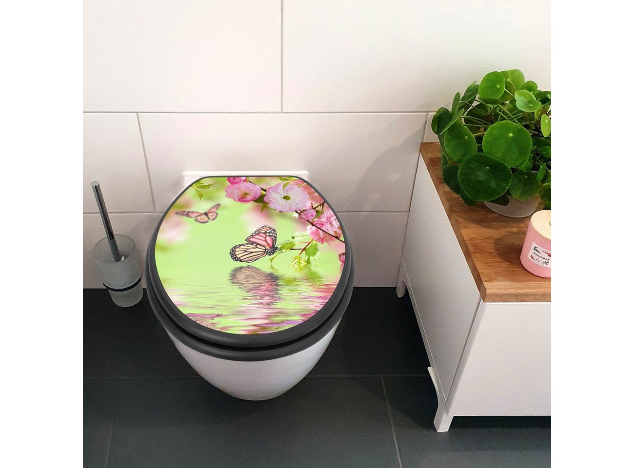 Thumbnail - banjado WC-Sitz Anthrazit Motiv Japanische Kirschblüte (umweltfreundliches Material, integrierte Absenkautomatik), 46,5 ...