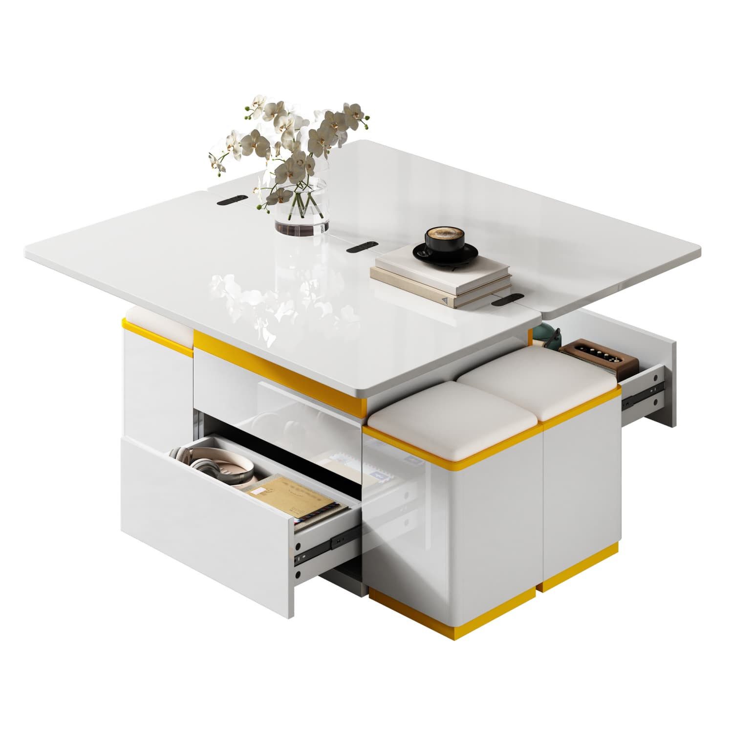 autolock Couchtisch Moderner Hochglanz-Couchtisch,Stilvoller Beistelltisch,Multifunktional, höhenverstellbarer Couchtisch,Klappbarer Esstisch/Wohnzimmermöbel