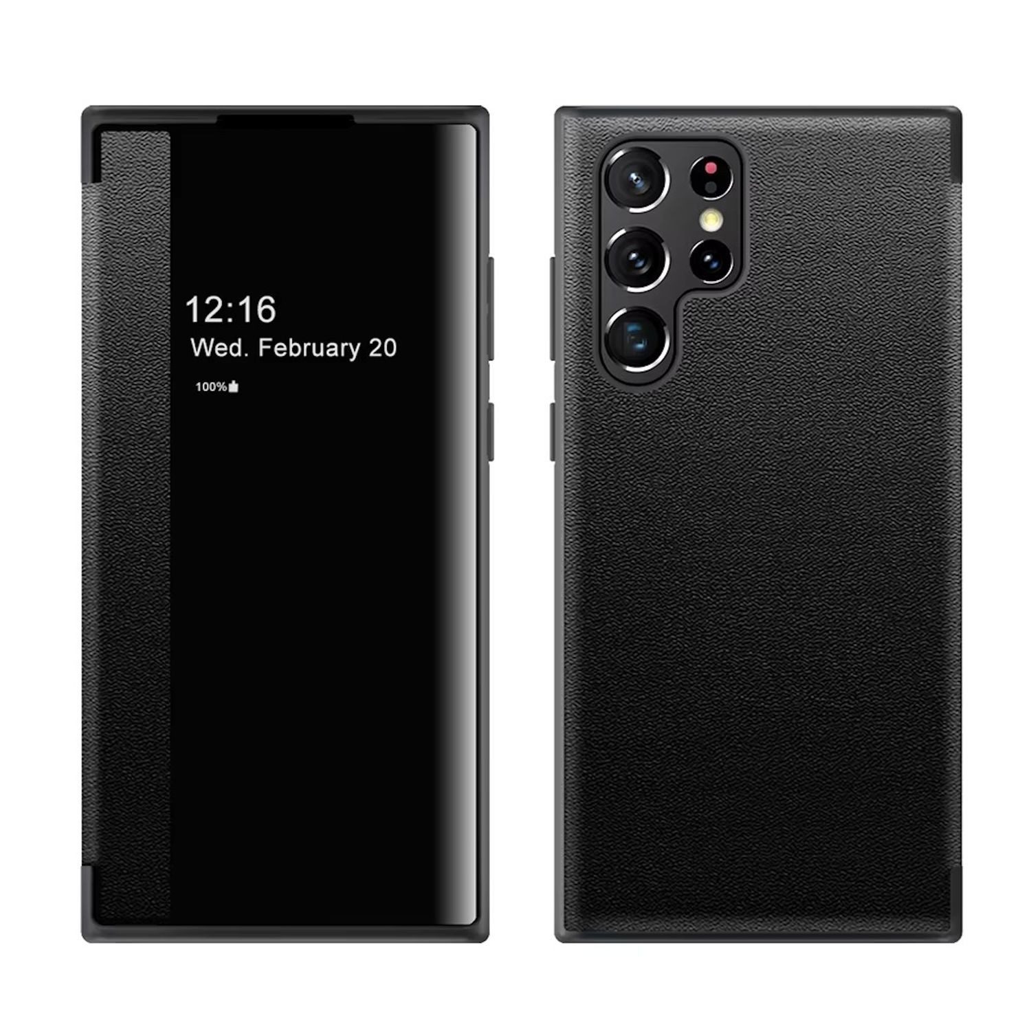 Handyhülle Für Samsung Galaxy S25 Ultra 5G Mirror View Smart Cover Hülle Schwarz