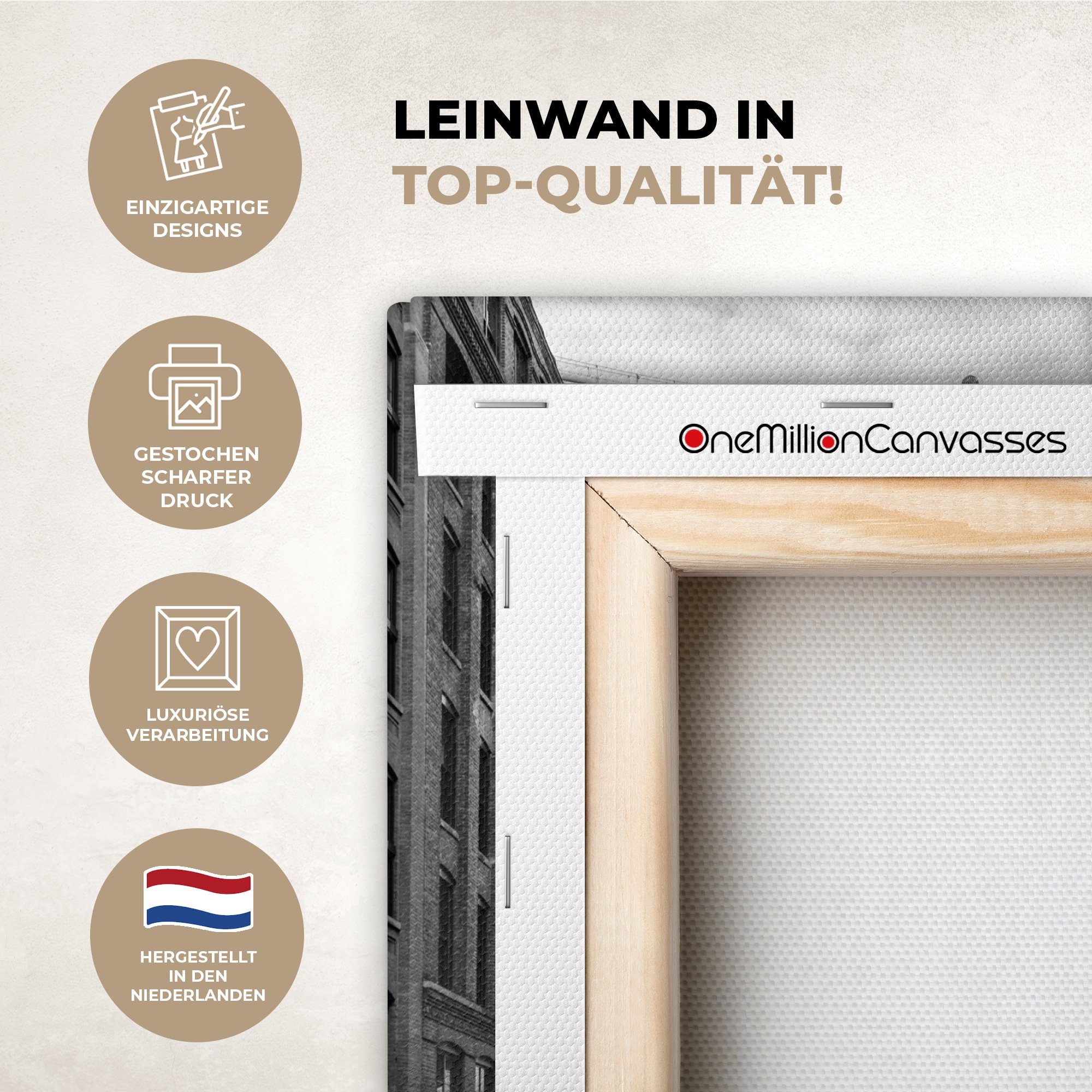 OneMillionCanvasses® Leinwandbild New York - Manhattan - Brücke - Schwarz - Weiß, Fotodruck (1 St), Leinwand Canvas Wandbild, Wanddekoration 20x30 cm