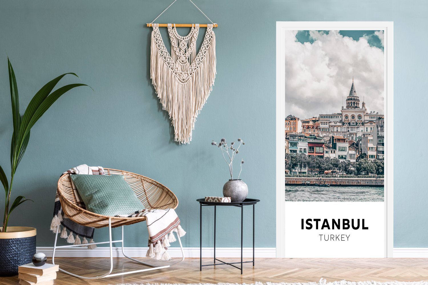 - für bedruckt, - Türkei - Fototapete Türtapete St), Architektur cm Istanbul Wasser, (1 Tür, Matt, MuchoWow 75x205 Türaufkleber,