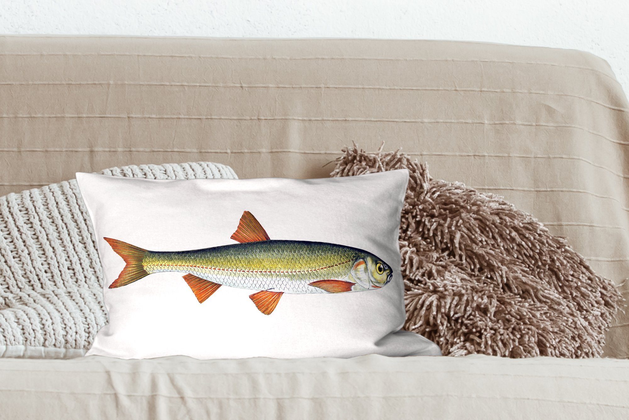 Dekokissen MuchoWow Füllung, Wohzimmer Dekokissen - Zierkissen, Fisch Karpfen, - mit Dekoration, Realismus Schlafzimmer