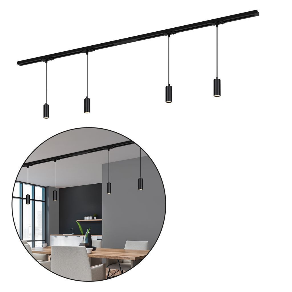 Briloner Leuchten LED Pendelleuchte 8016045B, LED fest integriert, 2700K - Extra-Warmweiß, Schienensystem Rail 1,5 m Schwarz 4,5W Decke Wohnzimmer Büro Küche