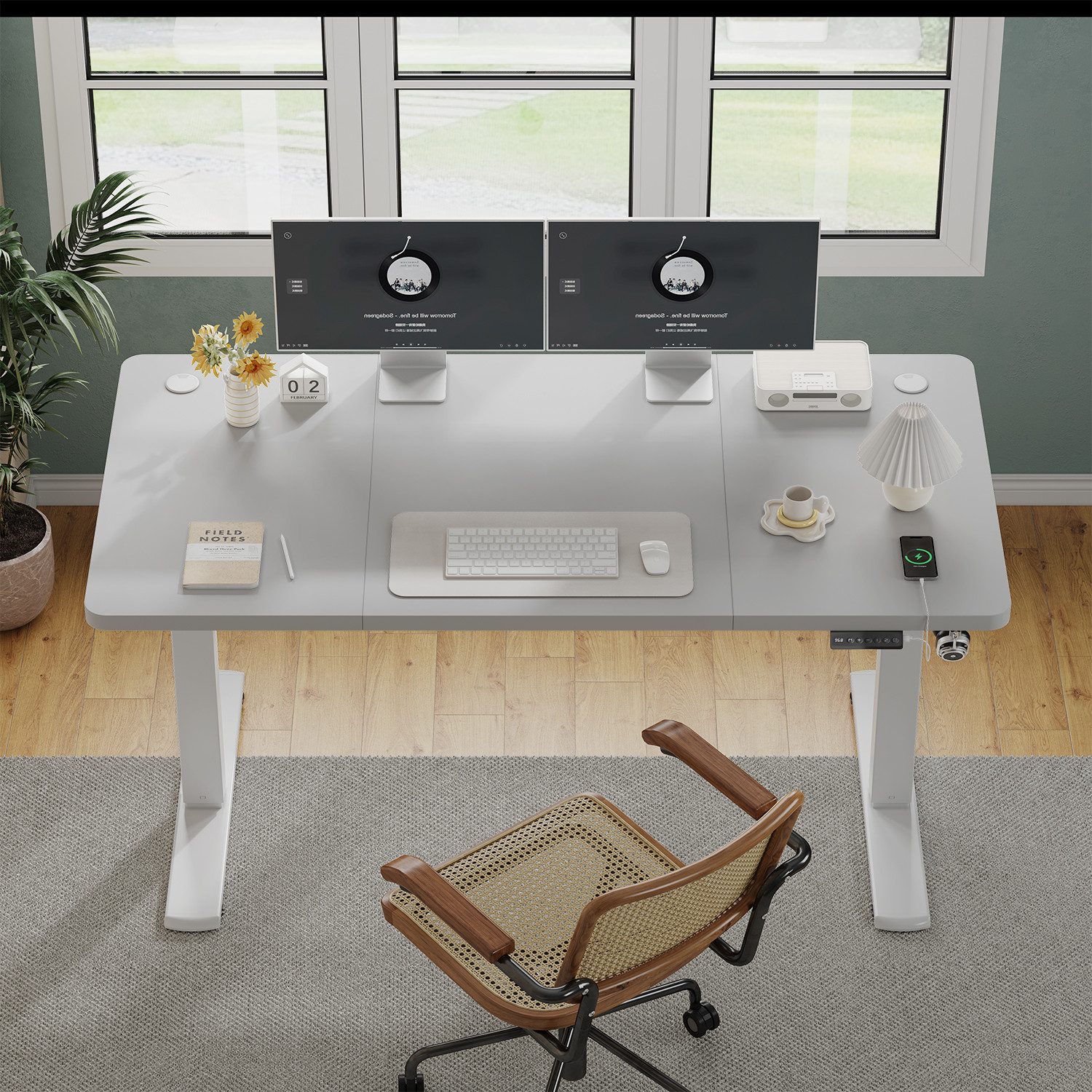 Furnicopia Schreibtisch Höhenverstellbarer mit USB-Ladefunktion und Wecker-Erinnerung (2 Höheneinstellungen 5 Farben und 6 Größen fur eine Vielzahl von Arbeits- und Lernumgebungen)