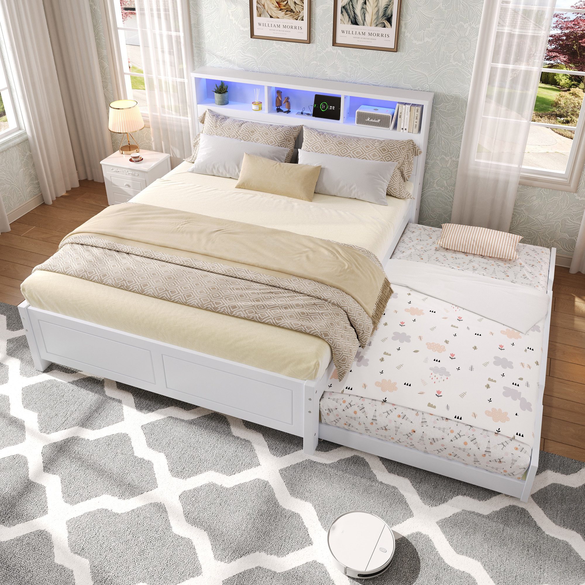 HAUSS SPOLE Holzbett 120x200cm mit Lichtstreifen, Ladebuchse, Mit ausziehba günstig online kaufen