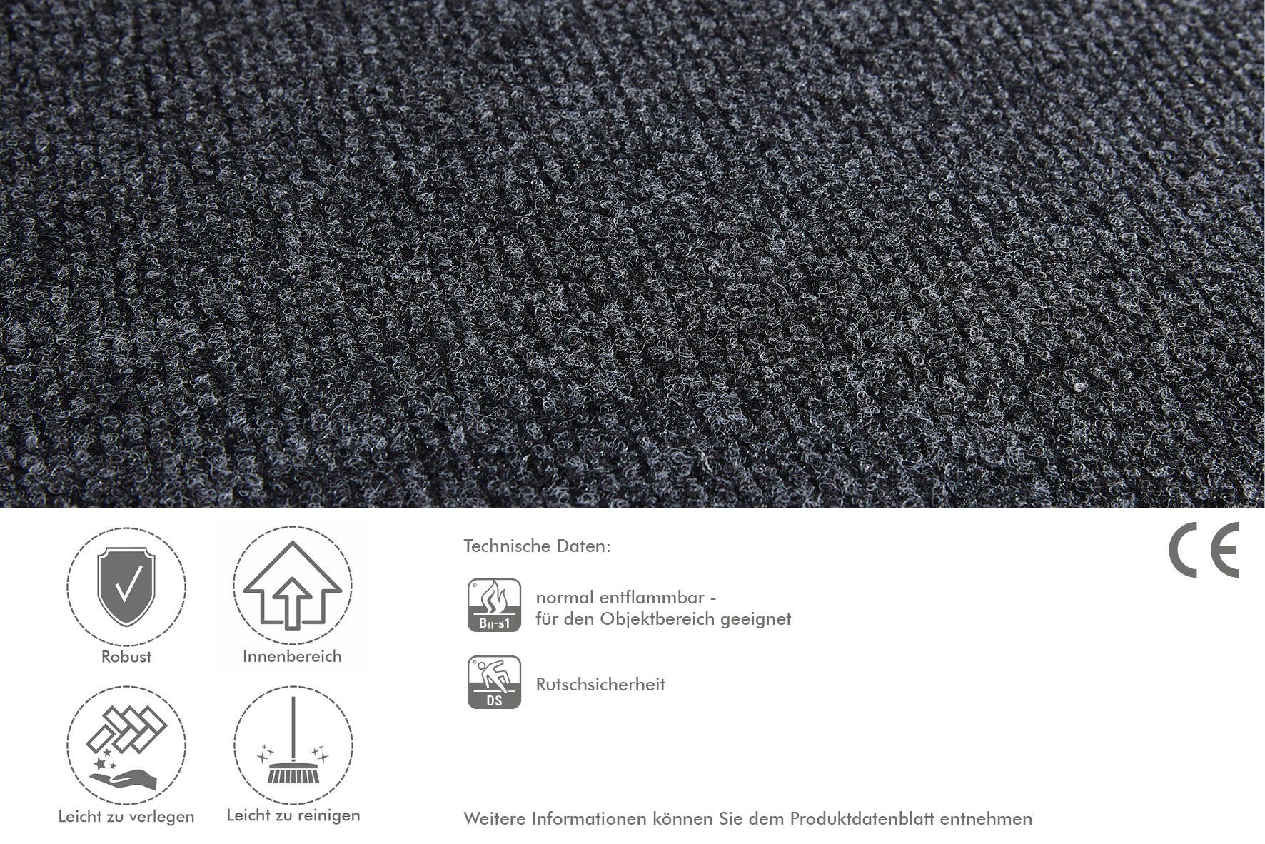 Teppichboden Coupon Nadelfilz Milo, Andiamo, Höhe: rechteckig, cm, oder Uni strapazierfähig, 200 anthrazit Wohnzimmer Farben, 100cm mm, Breite 3