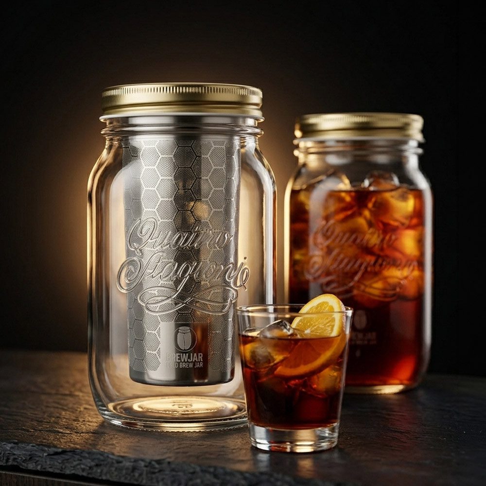 dripdrip Cold Brew Zubereiter BREWJAR, 1l Kaffeekanne, Edelstahlfilter, inkl. Edelstahlfilter & für kalt gebrühten Kaffee, Kaffeebereiter