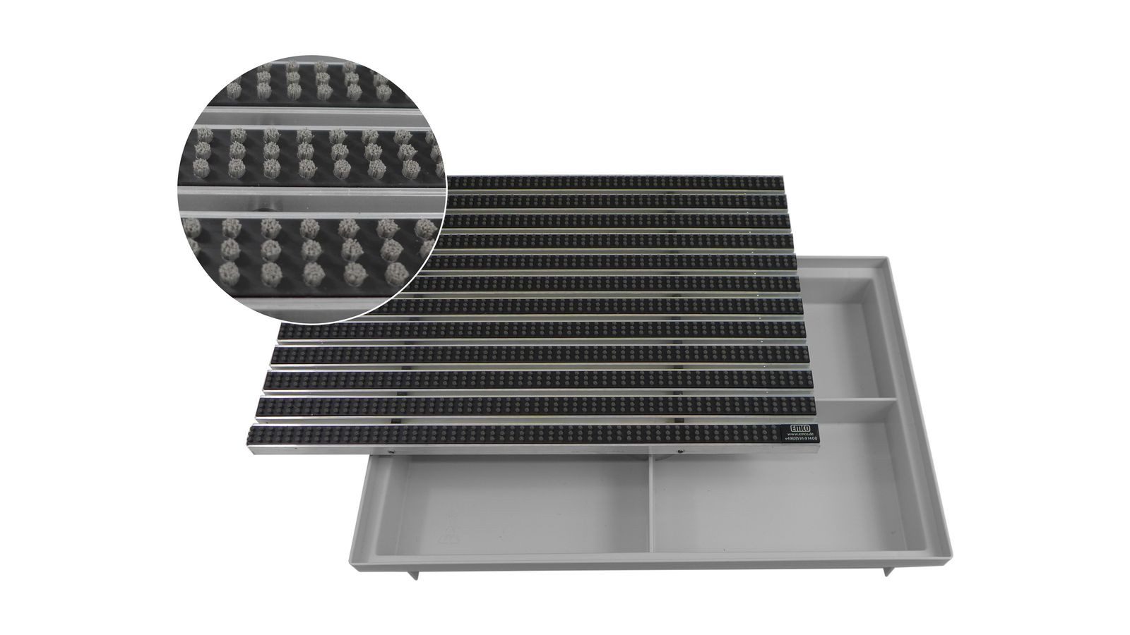 Emco Fußmatte Eingangsmatte DIPLOMAT + Bodenwanne, Bürsten Grau, rechteckig, Höhe: 75 mm, Größe: 600x400 mm, für Innen- und Außenbereich