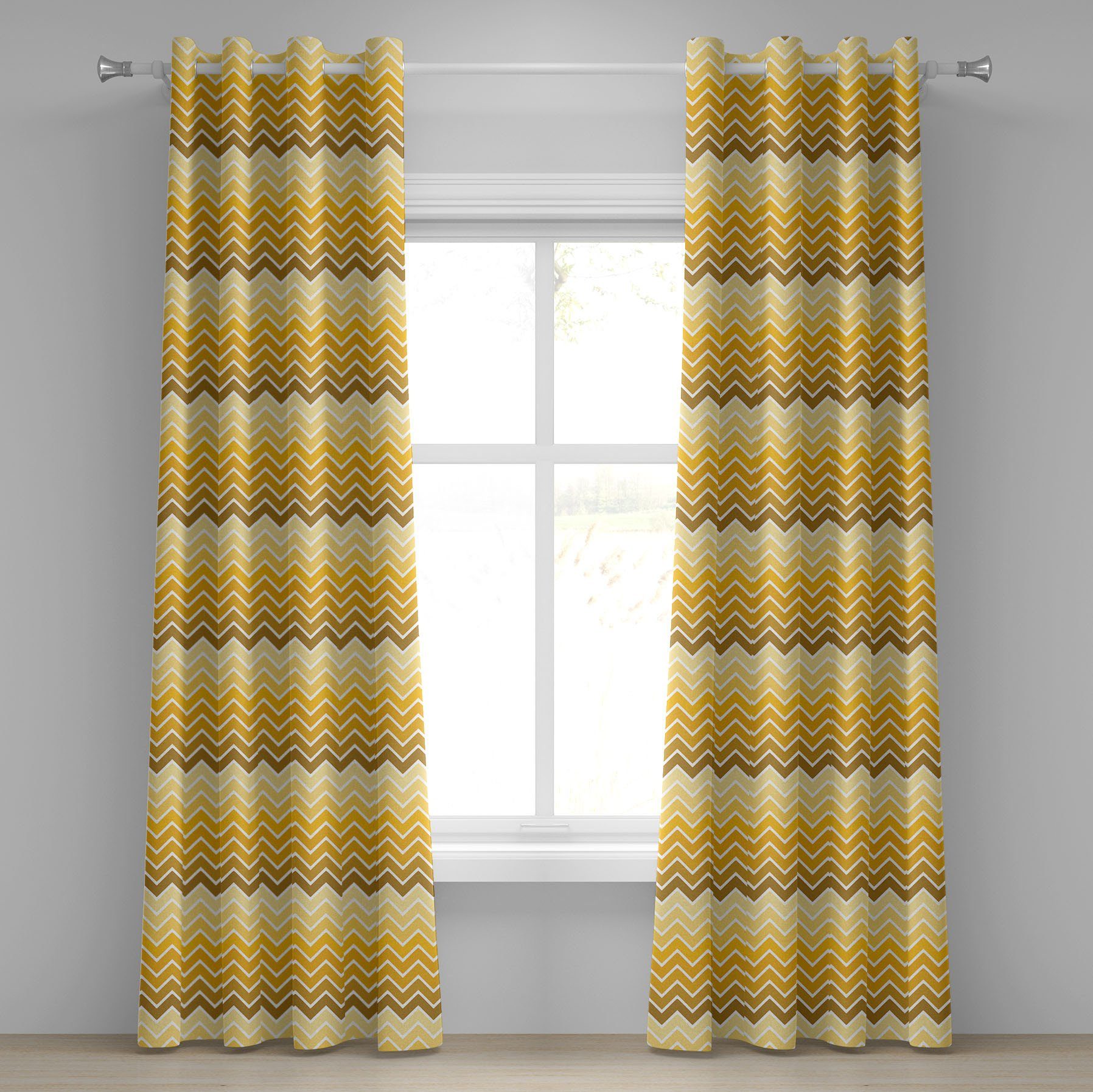 Gardine Dekorative 2-Panel-Fenstervorhänge für Schlafzimmer Wohnzimmer, Abakuhaus, Gelb Chevron Zigzag Ombre