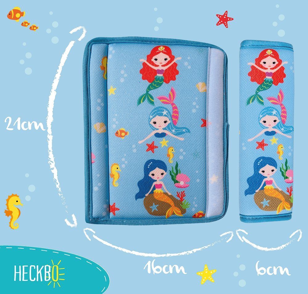 HECKBO Schlafkissen 1x oder 2x Kinder Auto Gurtpolster Gurtschutz mit Meerjungfrauen Motiv - Sicherheitsgurt Polster für Kinder und Babys- Ideal für jeden Gurt  – Bild 2 von 5