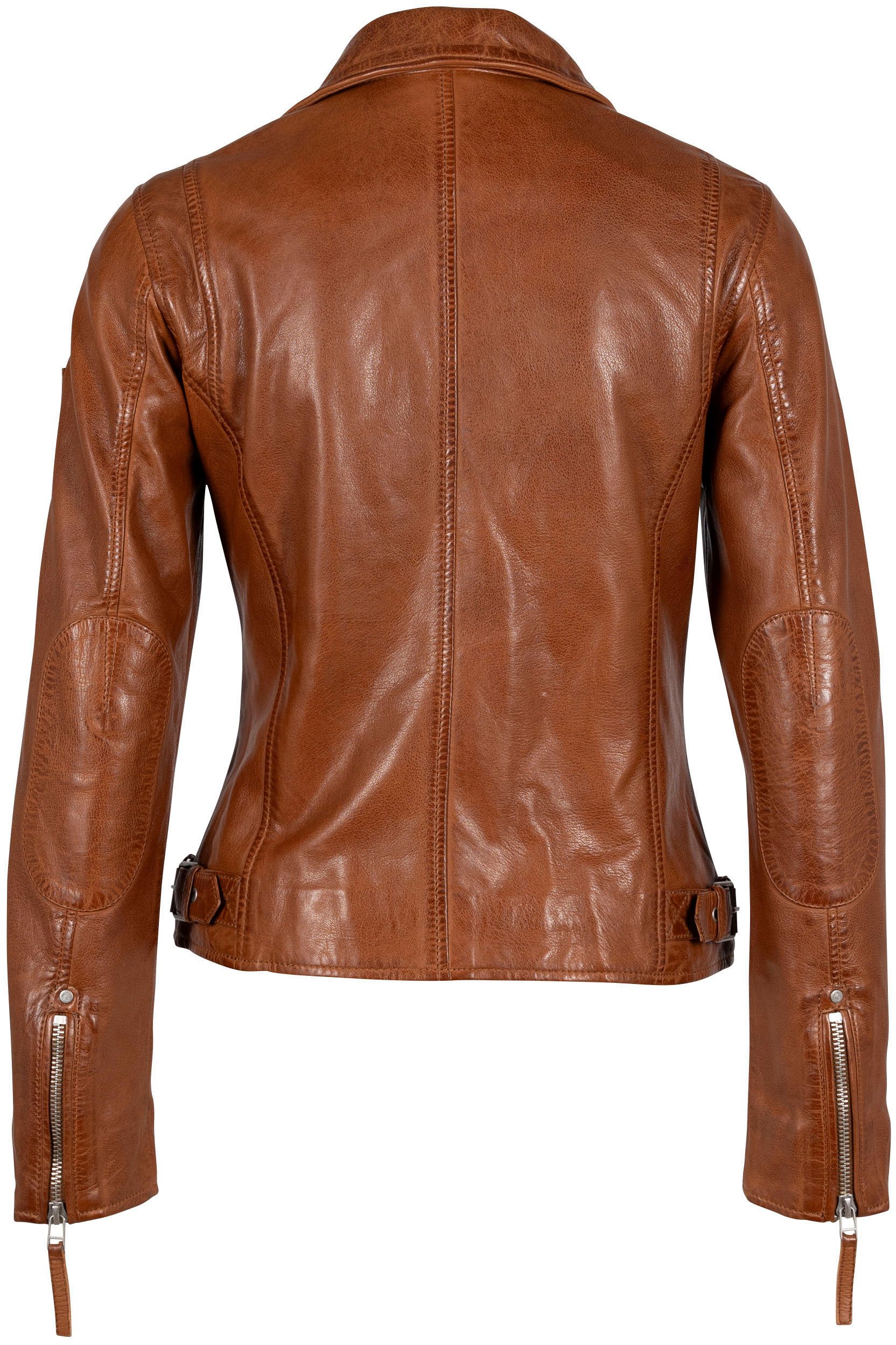 Mauritius Lederjacke MWPaige im Biker-Style asymetrischem Reißverschluss, Reverskragen