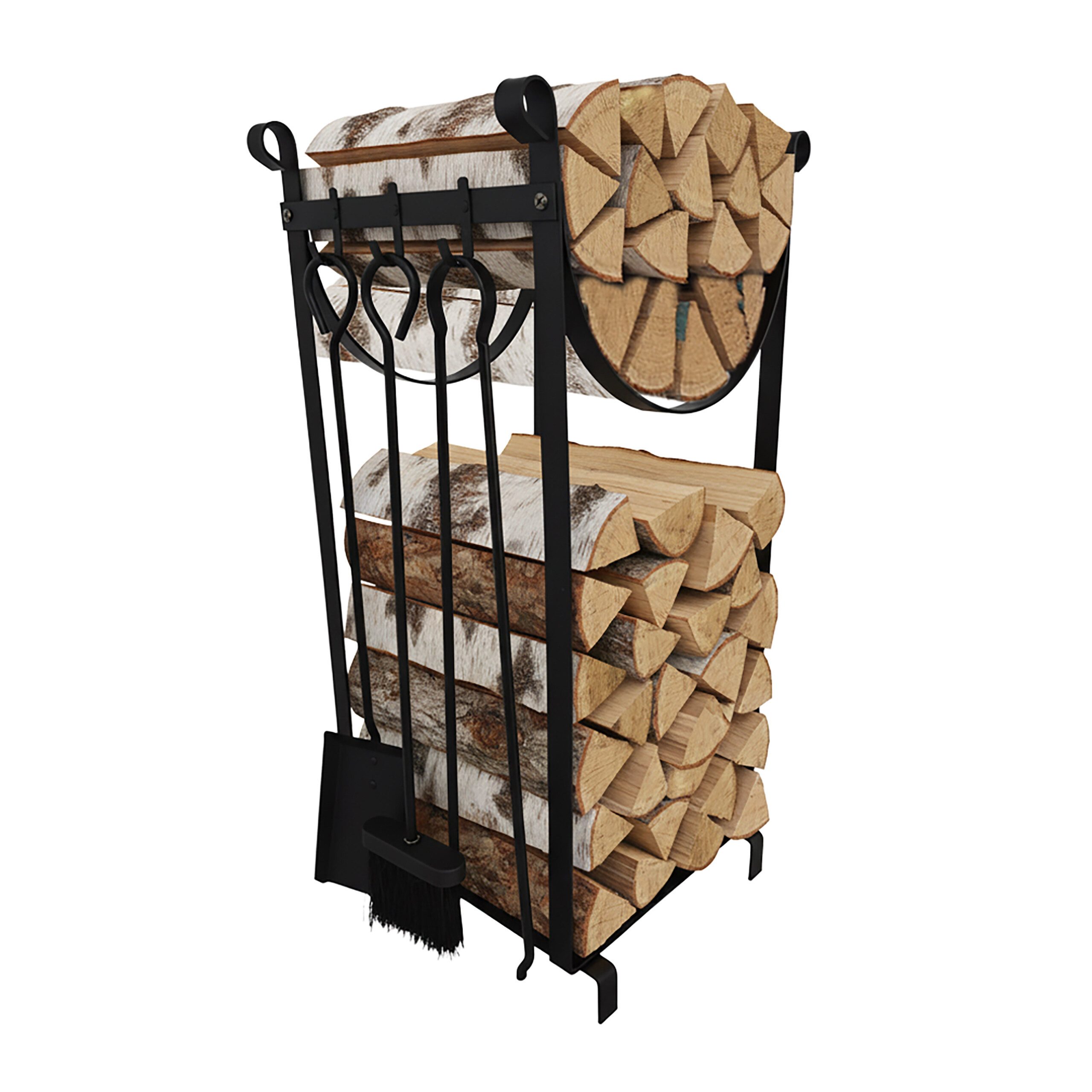 relaxdays Kaminholzregal mit Kaminbesteck, BxTxH:33x33x76 cm, (4-St)