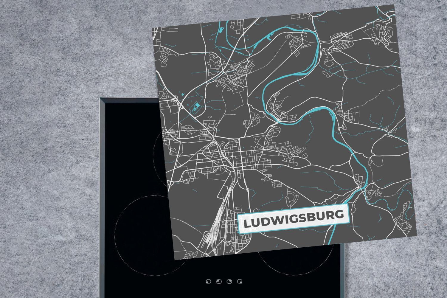 78x78 Deutschland - cm, Vinyl, (1 Herdblende-/Abdeckplatte Ludwigsburg Ceranfeldabdeckung, - MuchoWow Arbeitsplatte für Karte, - tlg), Stadtplan küche