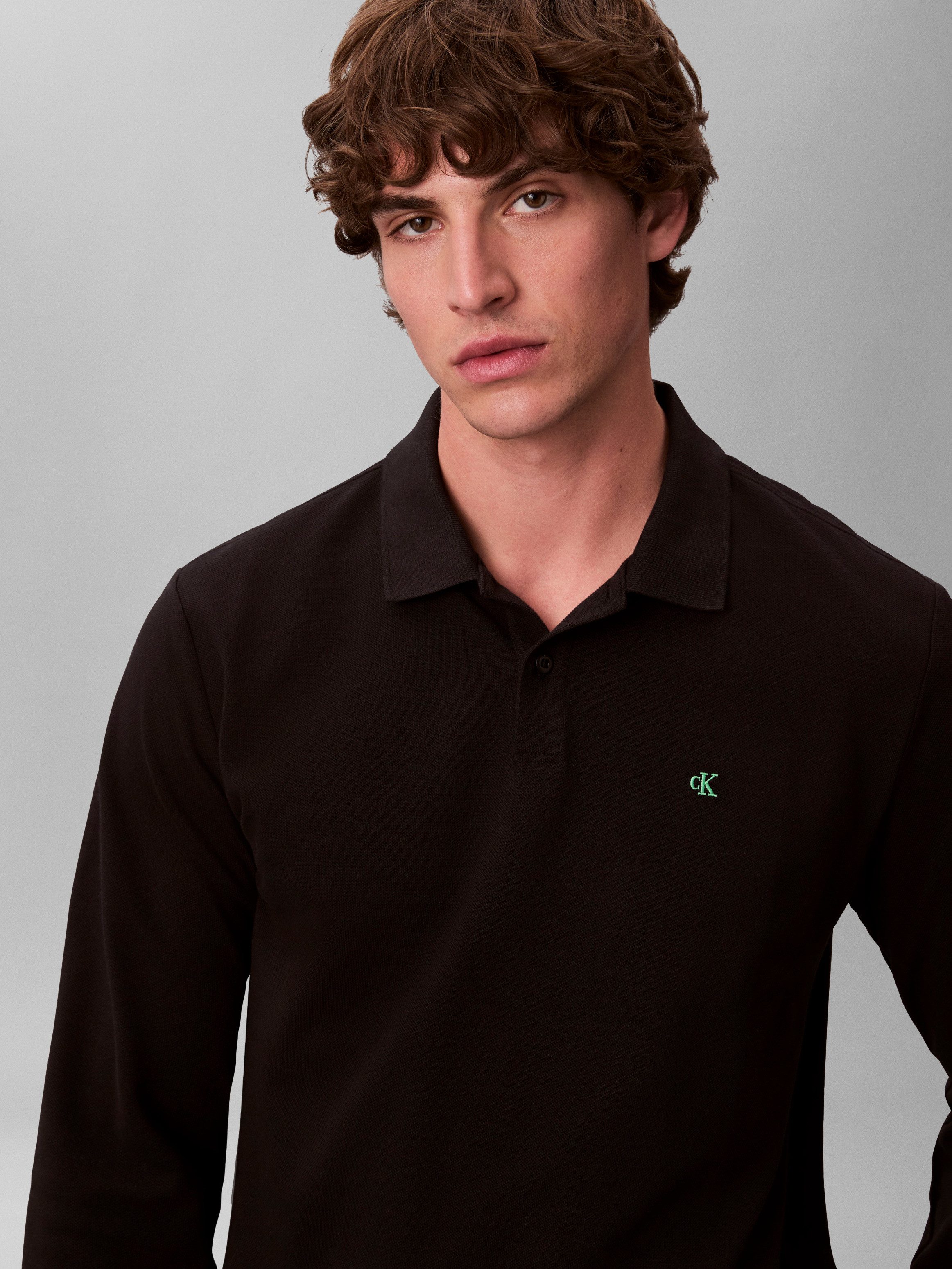 Calvin Klein Jeans Langarm-Poloshirt Regular fit mit Rundhalsausschnitt