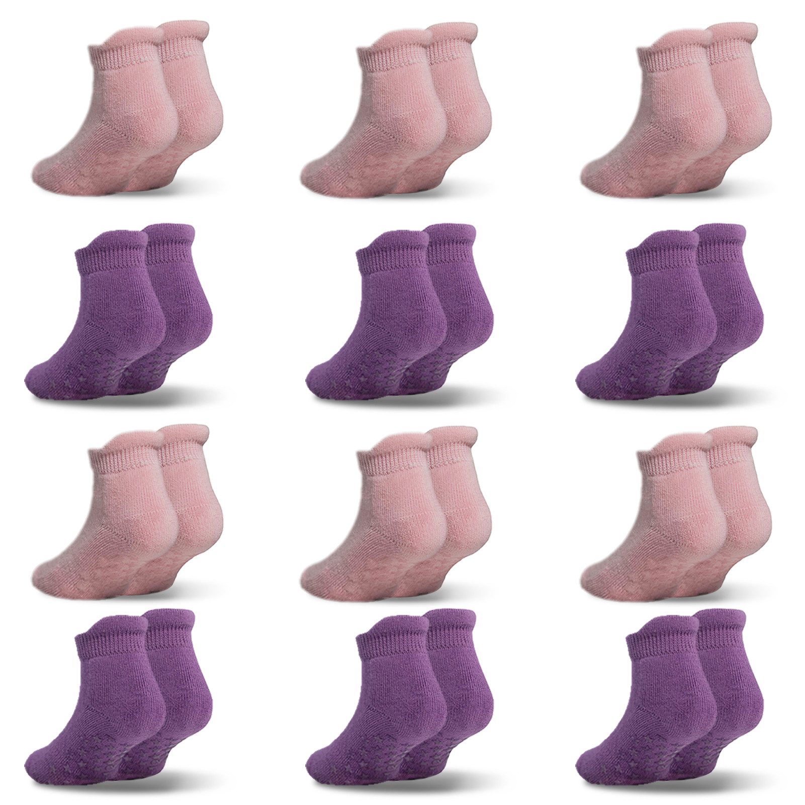 Yalion Kurzsocken Rutschfeste & Atmungsaktive Babysocken 12 Paar mit Stoppernoppen (Set, 12-Paar, 12 Paar) Rutschfeste Sternen-Noppen