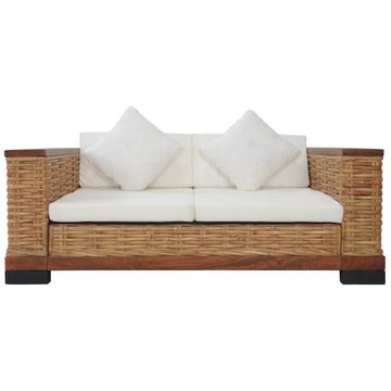 vidaXL Sofa 2-Sitzer-Sofa mit Auflagen Braun Natur Rattan Couch