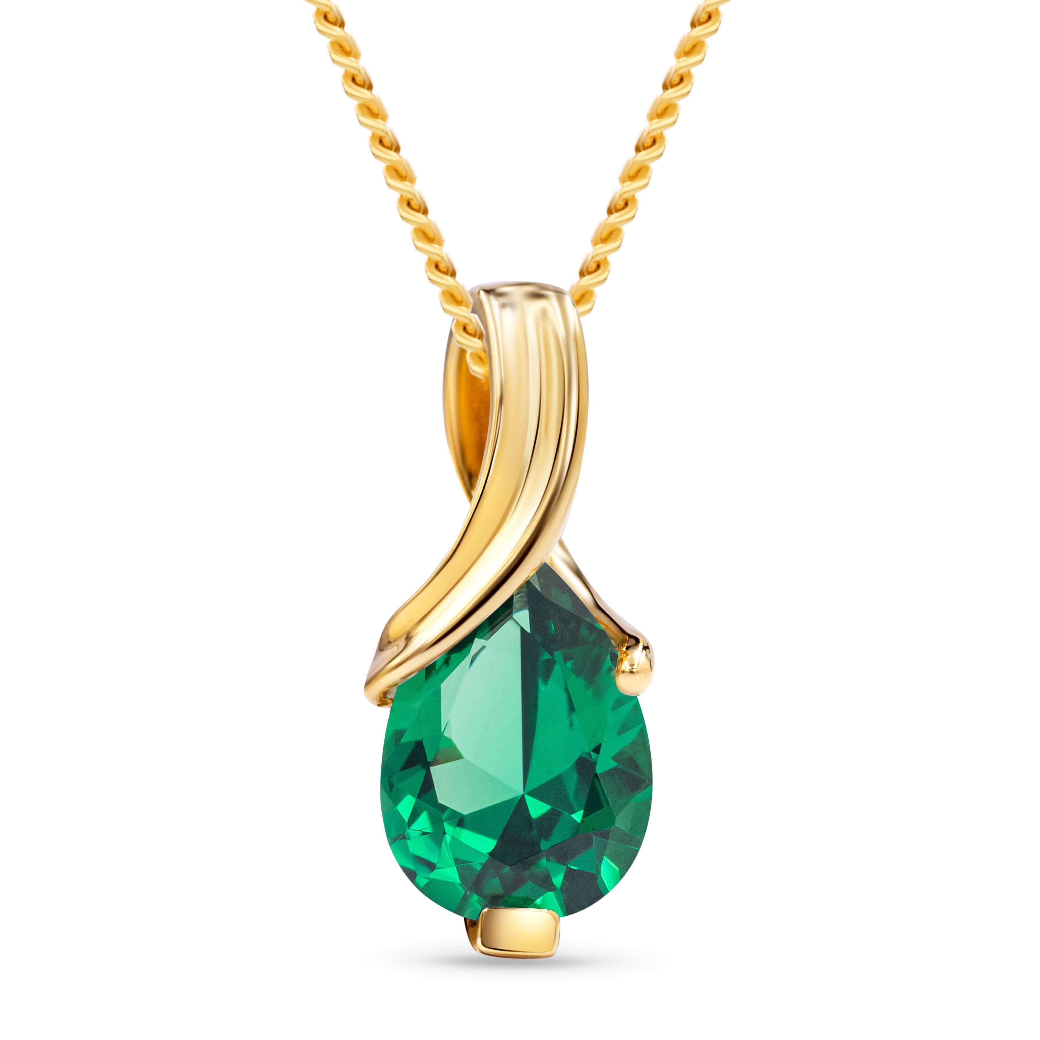 Miore Kette mit Anhänger MG9271N - aus Gelbgold, 9 Karat 375 Gold - mit Smaragd Anhänger, Halskette Damen mit Smaragd 0,65Kt.