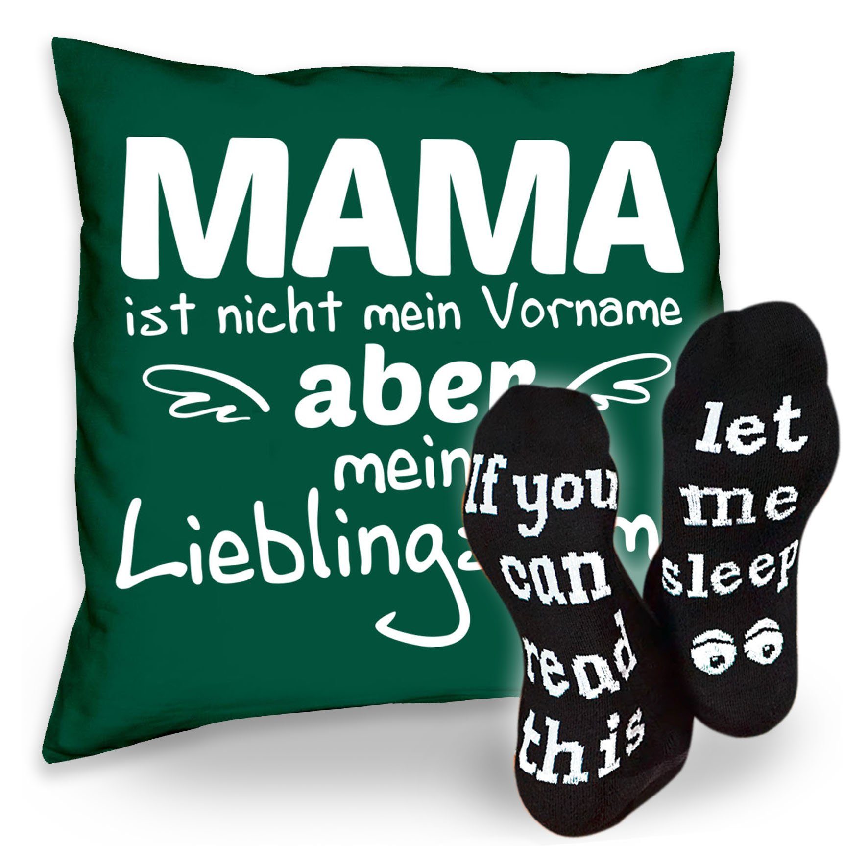 Soreso® Dekokissen Kissen Mama Lieblingsname & Sprüche Socken Sleep, Geschenke Weihnachten Geburtstag Muttertag dunkelgrün