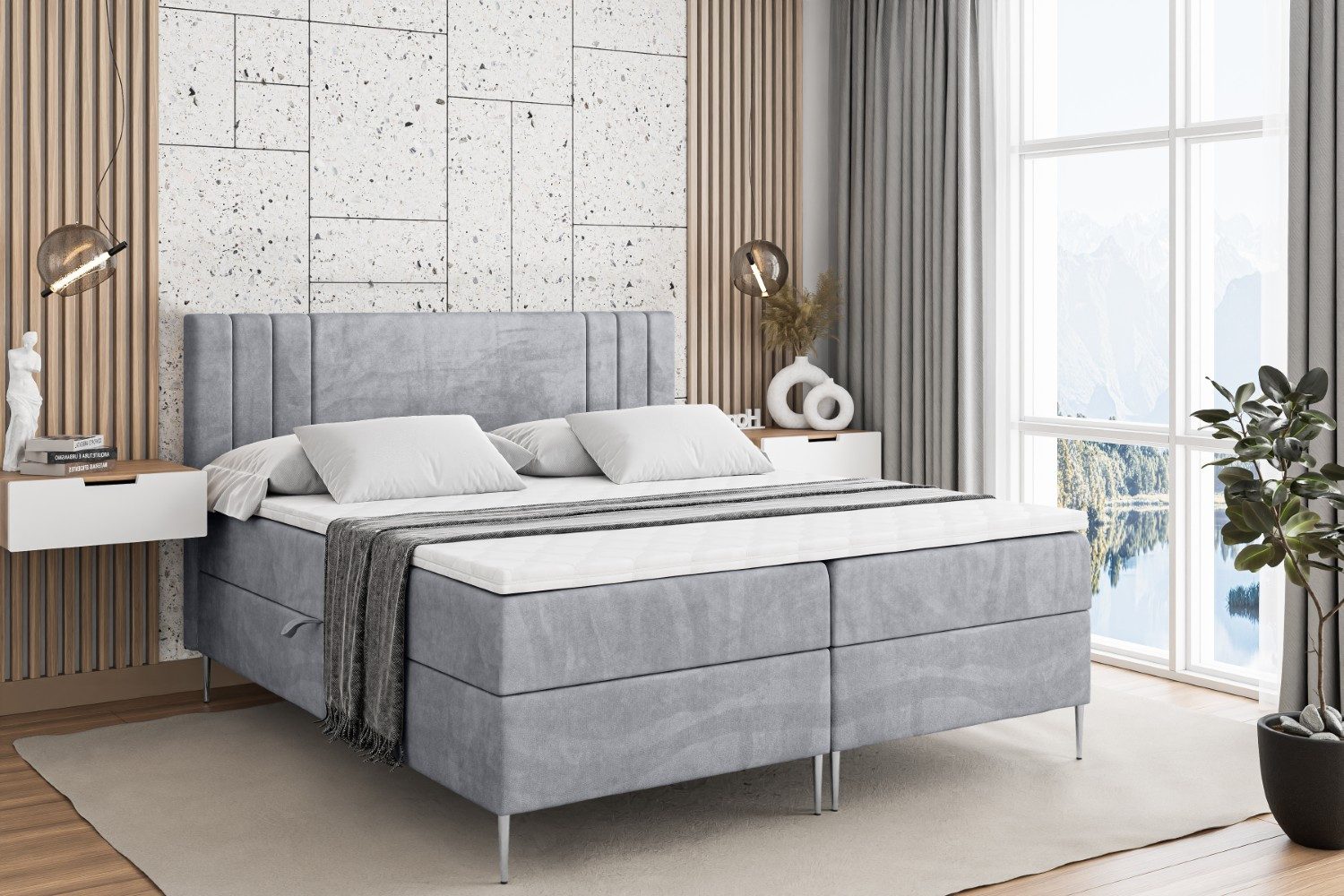 ALTDECOR Boxbett IDRIKO-F (Multipocket-Matratze H4, H3 Matratze Bonellfederung, Topper, Kopfteil)