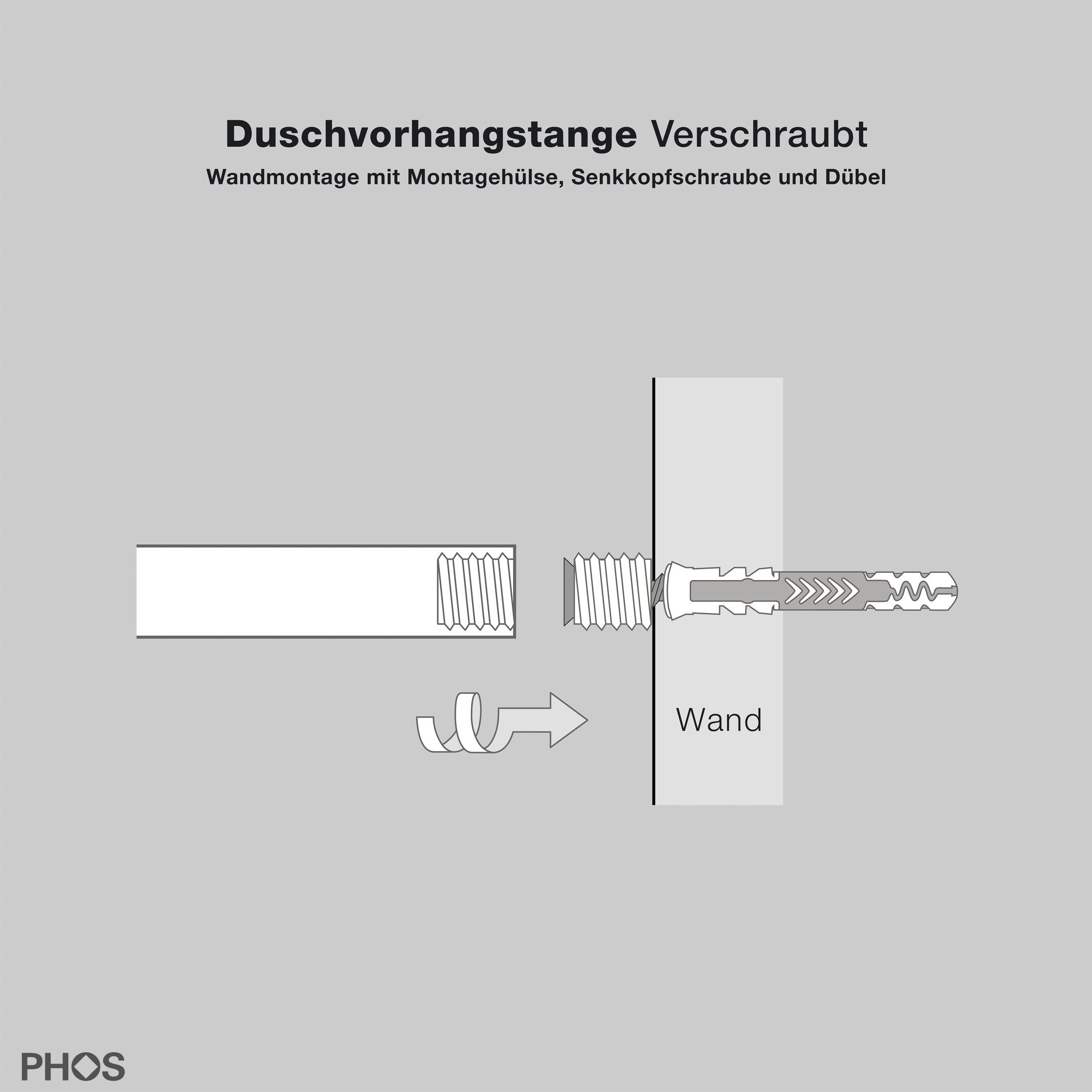 PHOS Design Duschvorhangstange U-Form Badewanne, Verschraubt, Edelstahl