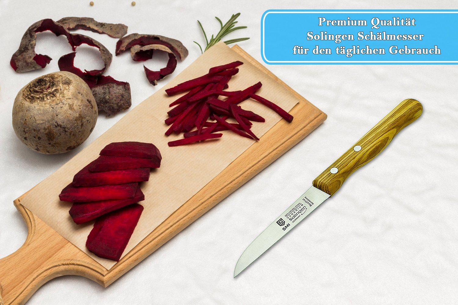 SMI Schälmesser 2-tlg Olivenholz gerade Solingen Gemüsemesser Obstmesser Küchenmesser