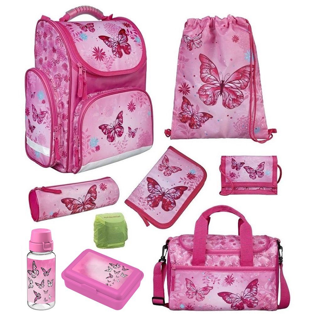 Familando Ранцы Clou (Set, 9-tlg., inkl. Federmappe und Sporttasche), BUTTERFLY Schmetterlinge Rosa/Pink