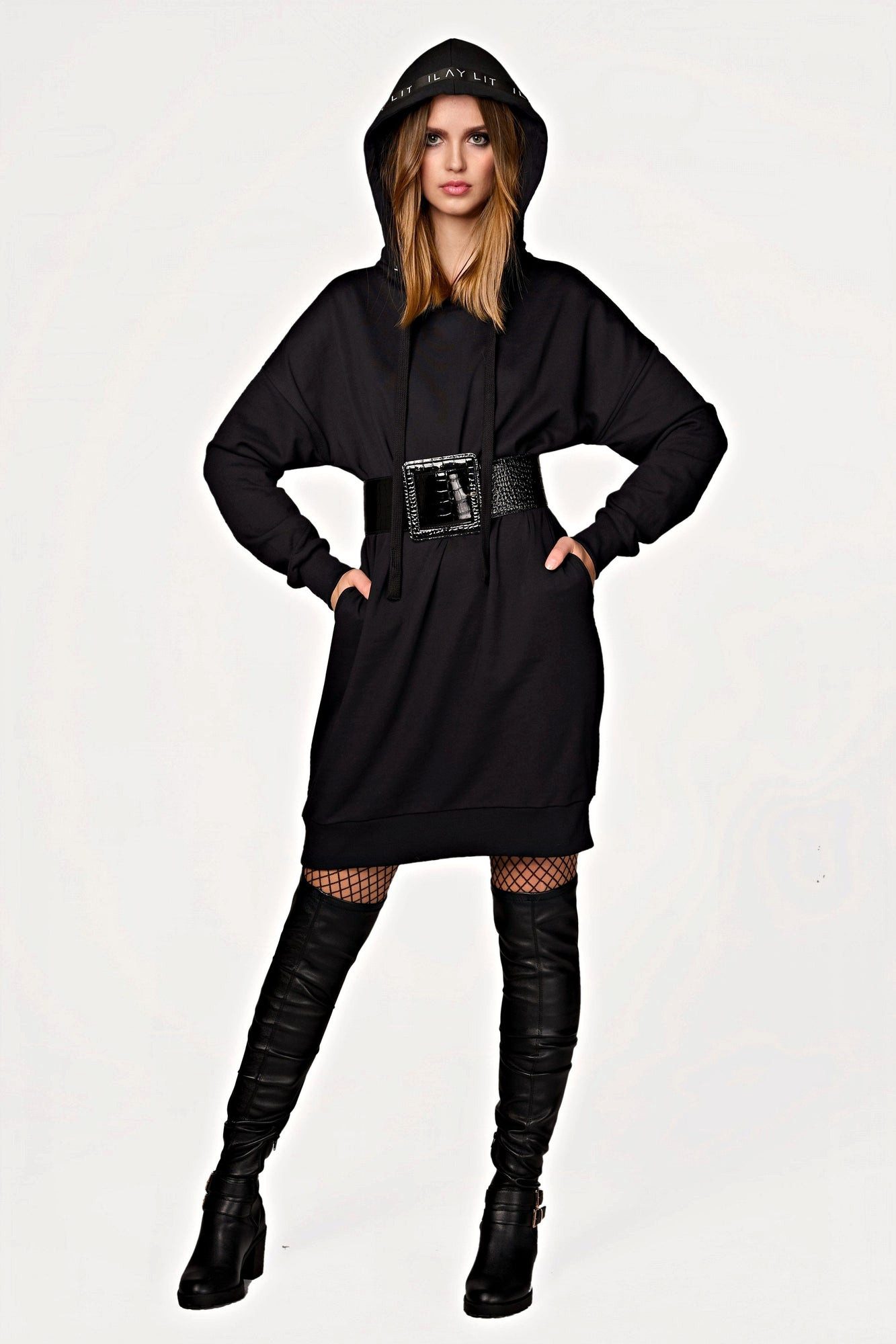 ILAY Lit Hoodie Mona Sweat Dress Black