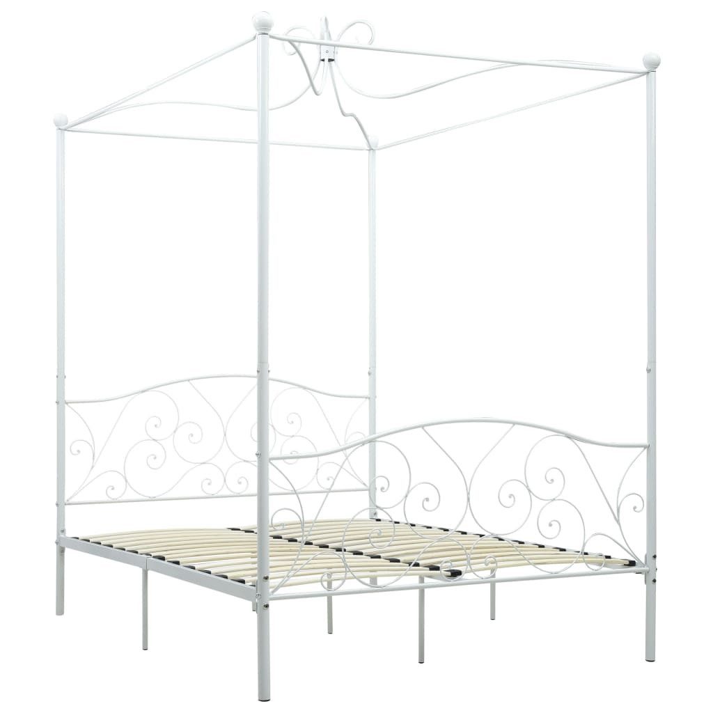 vidaXL Himmelbett 140 x 200 cm Himmelbett-Gestell Weiß Metall 140x200 cm Bett Bettrahmen