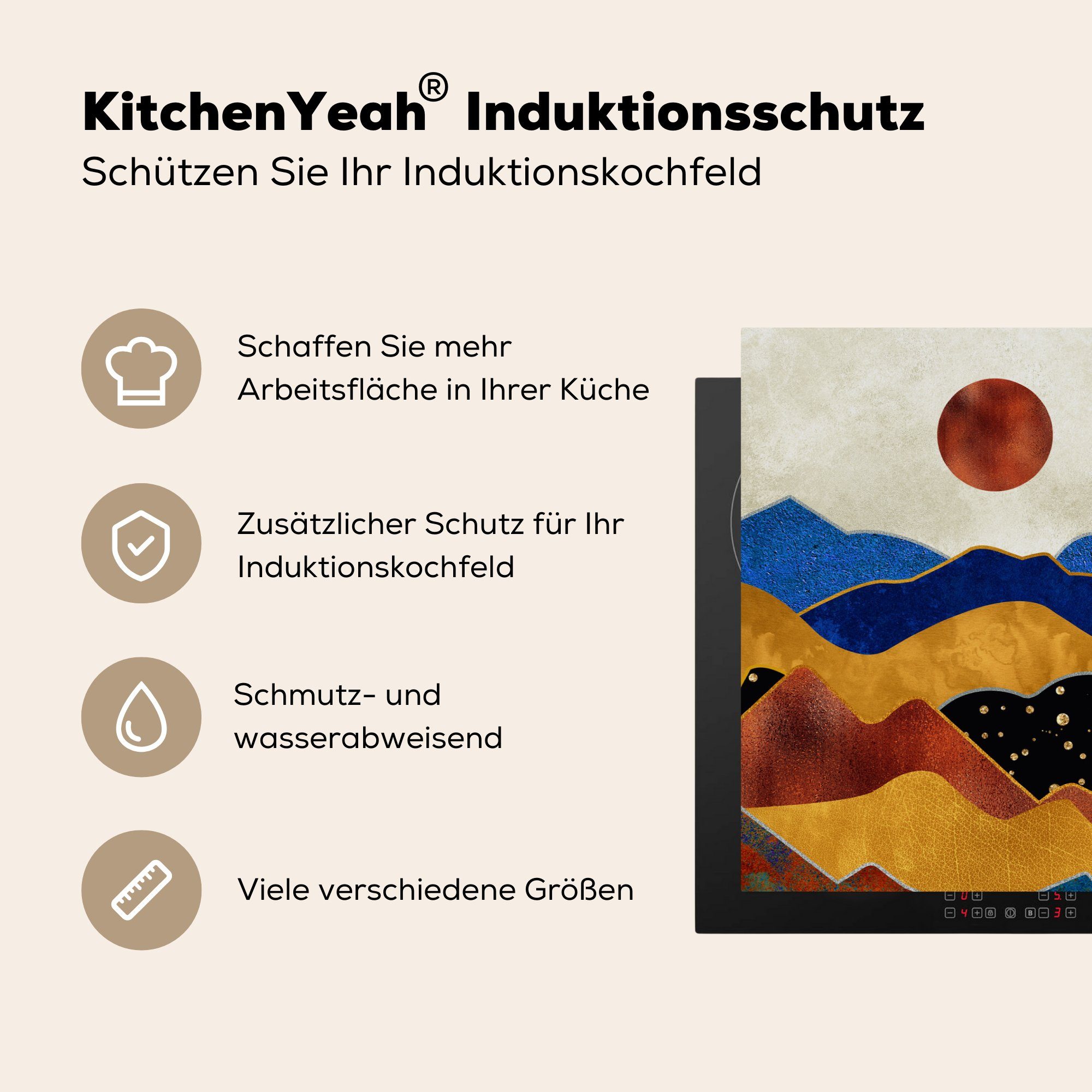 MuchoWow Herdblende-/Abdeckplatte Marmor - Induktionskochfeld Ceranfeldabdeckung - küche, Schutz (1 Gold cm, die Vinyl, tlg), für 81x52 Blau