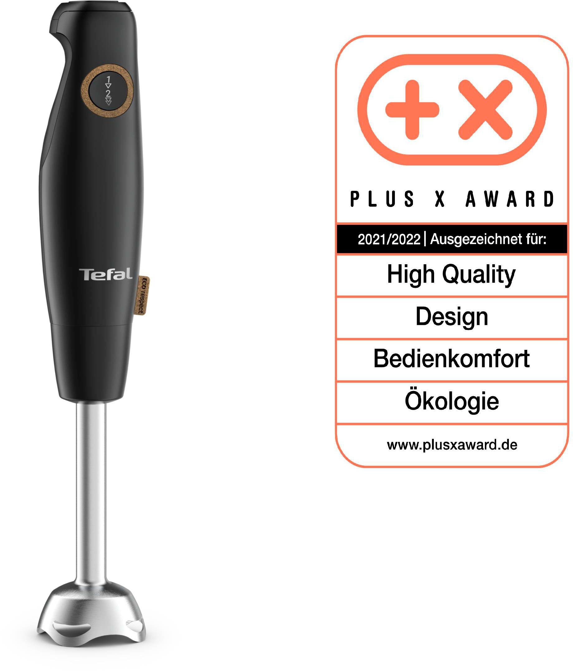 Tefal Stabmixer HB46E8 Eco Respect, 600 W, 4 Powelix-Klingen, Spritzschutz, ergonomischer Griff