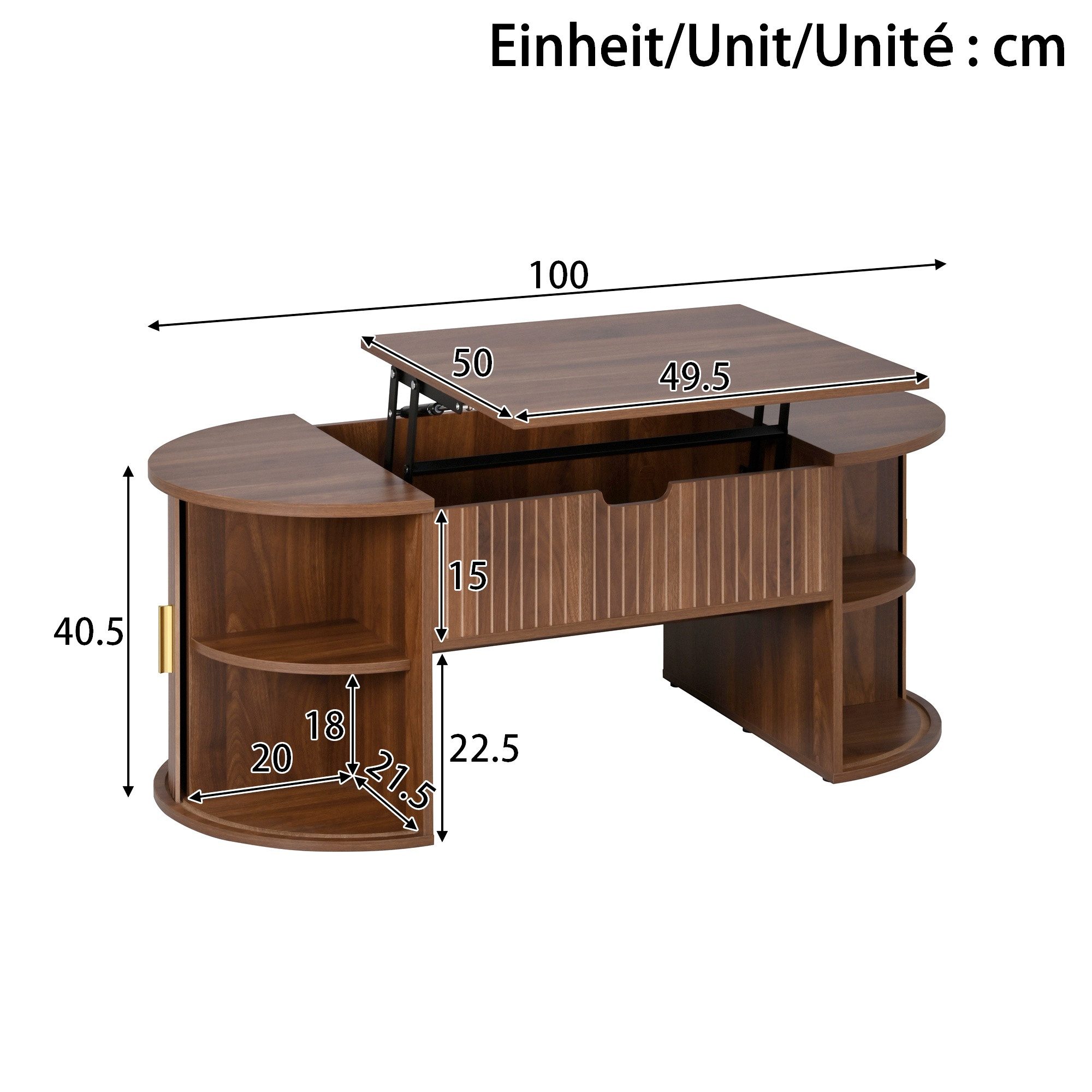 Celya Couchtisch Höhenverstellbarer mit versteckter Stauraum (mit 2 Schiebetüren, Ideal für kleine Wohnungen und Homeoffices), Geeignet für Wohnzimmer – Bild 2 von 5