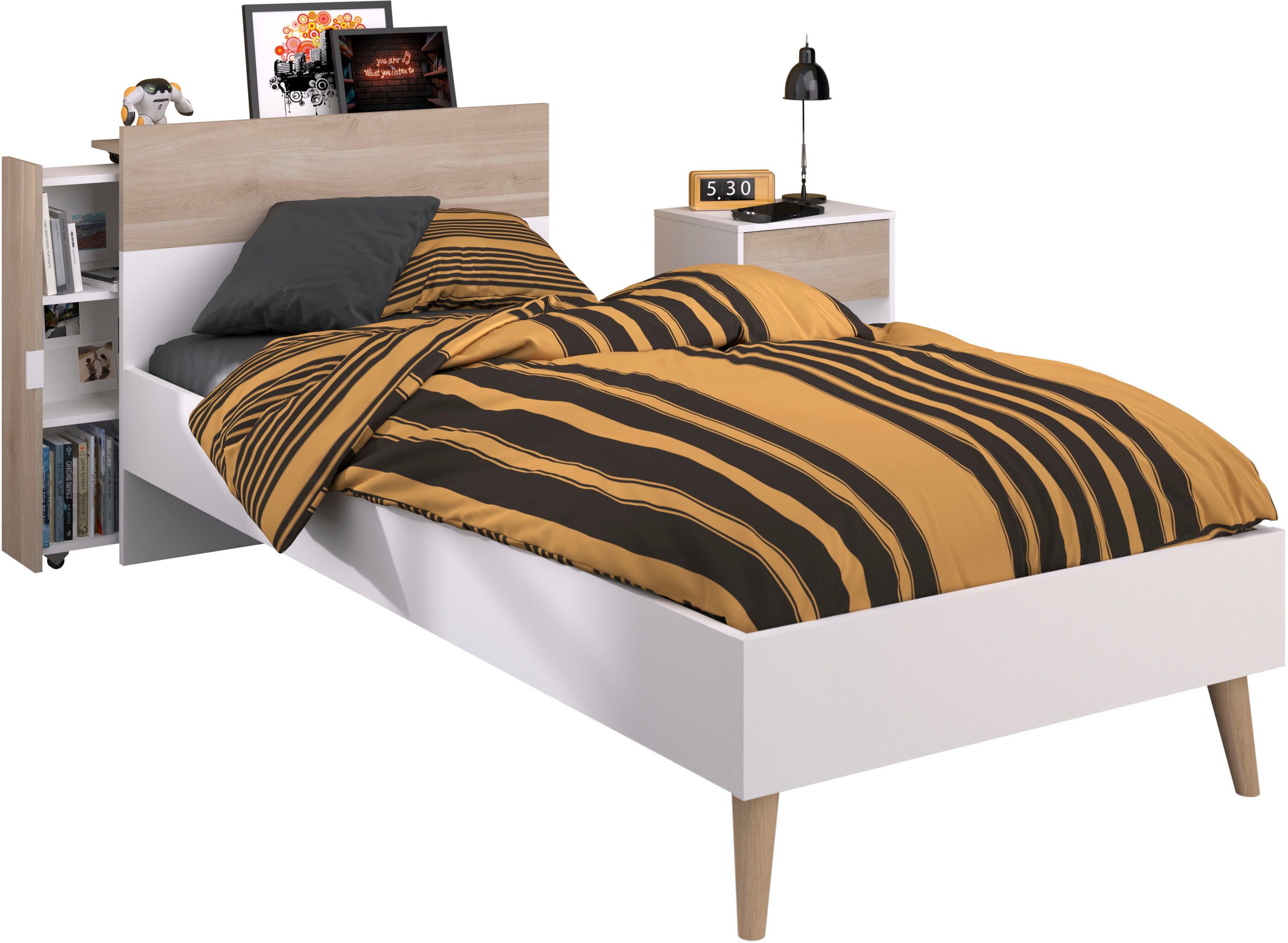 Parisot Jugendzimmer-Set Parisot Aalborg 7, (Set, 3-tlg), seitlich ausziehbares Anstellregal am Bett -rechts oder links anbaubar