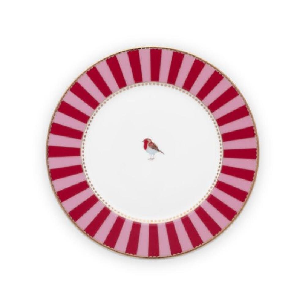 PiP Studio Frühstücksteller Dessertteller Love Birds Stripes Rot-Pink (17 cm)