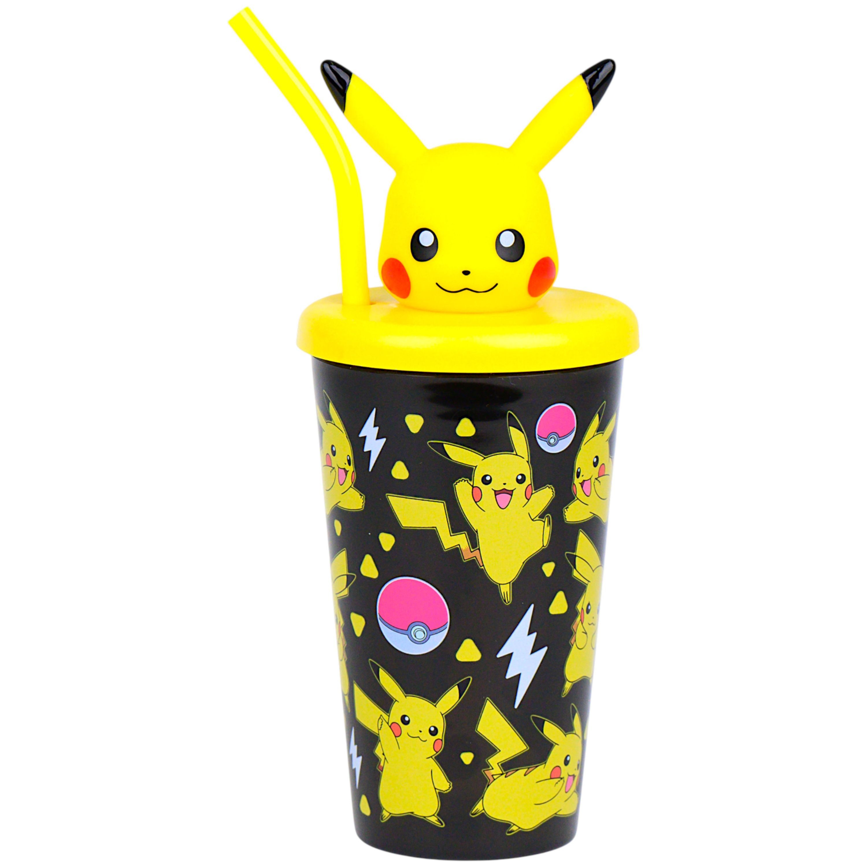 POKÉMON Kinderbecher Pikachu, PP, Deckel mit 3-D Topper und integriertem Trinkhalm 500 ml