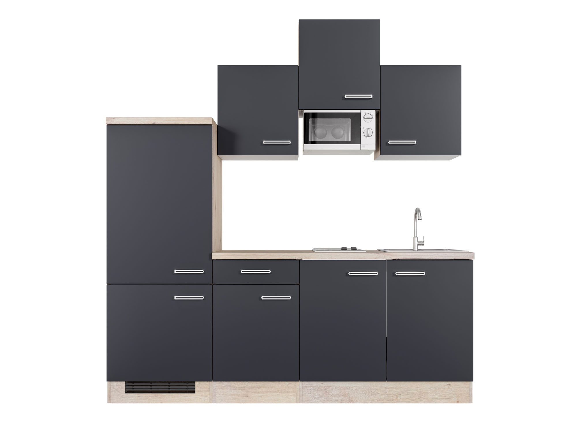 Flex-Well Кухниzeile Singleküche mit E-Geräten - 210 cm breit - Anthrazit San Remo Eiche –