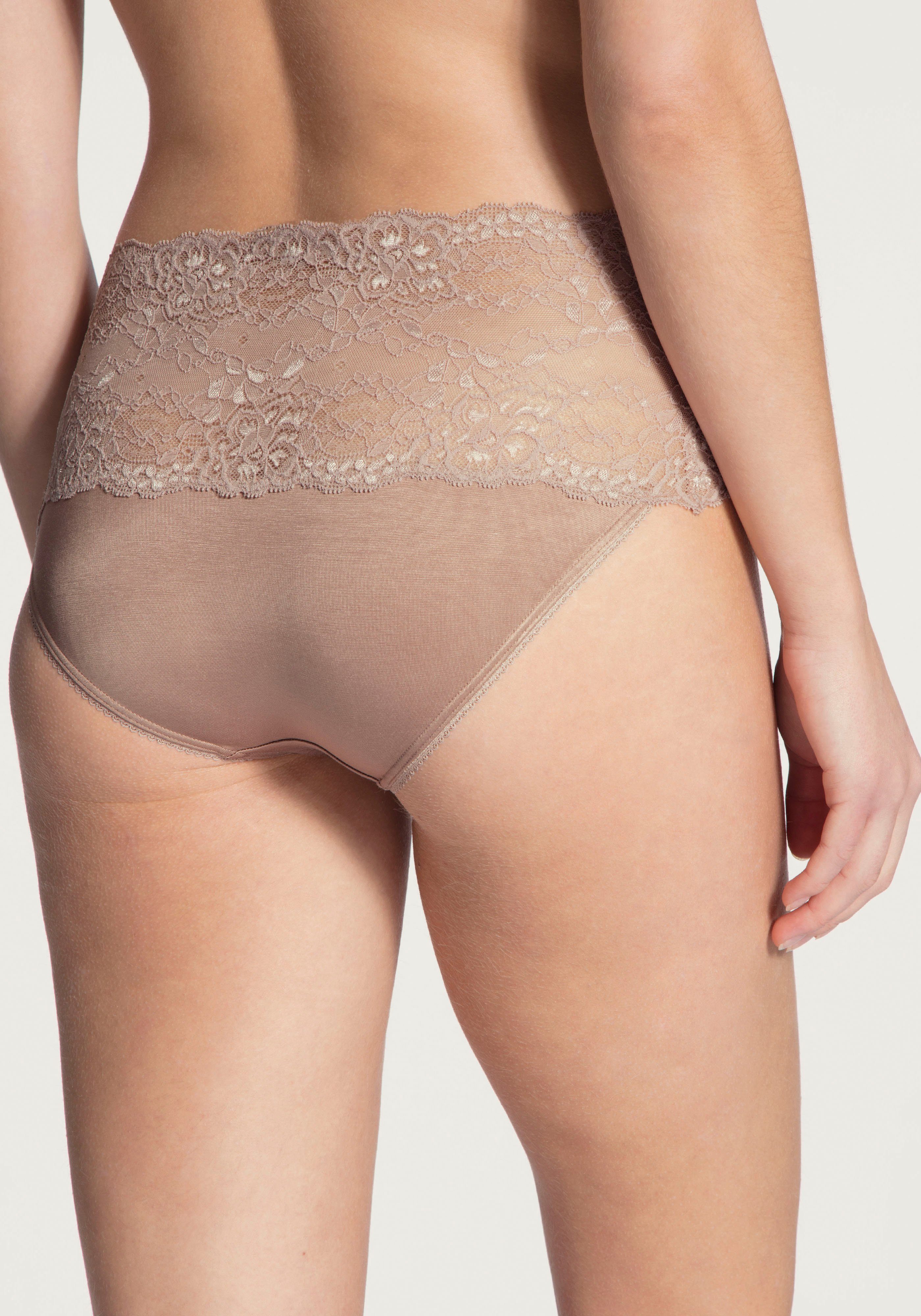 Secrets CALIDA Sensual almondine High-Waist-Slip Spitzenbund, transparenter 14cm breiter,