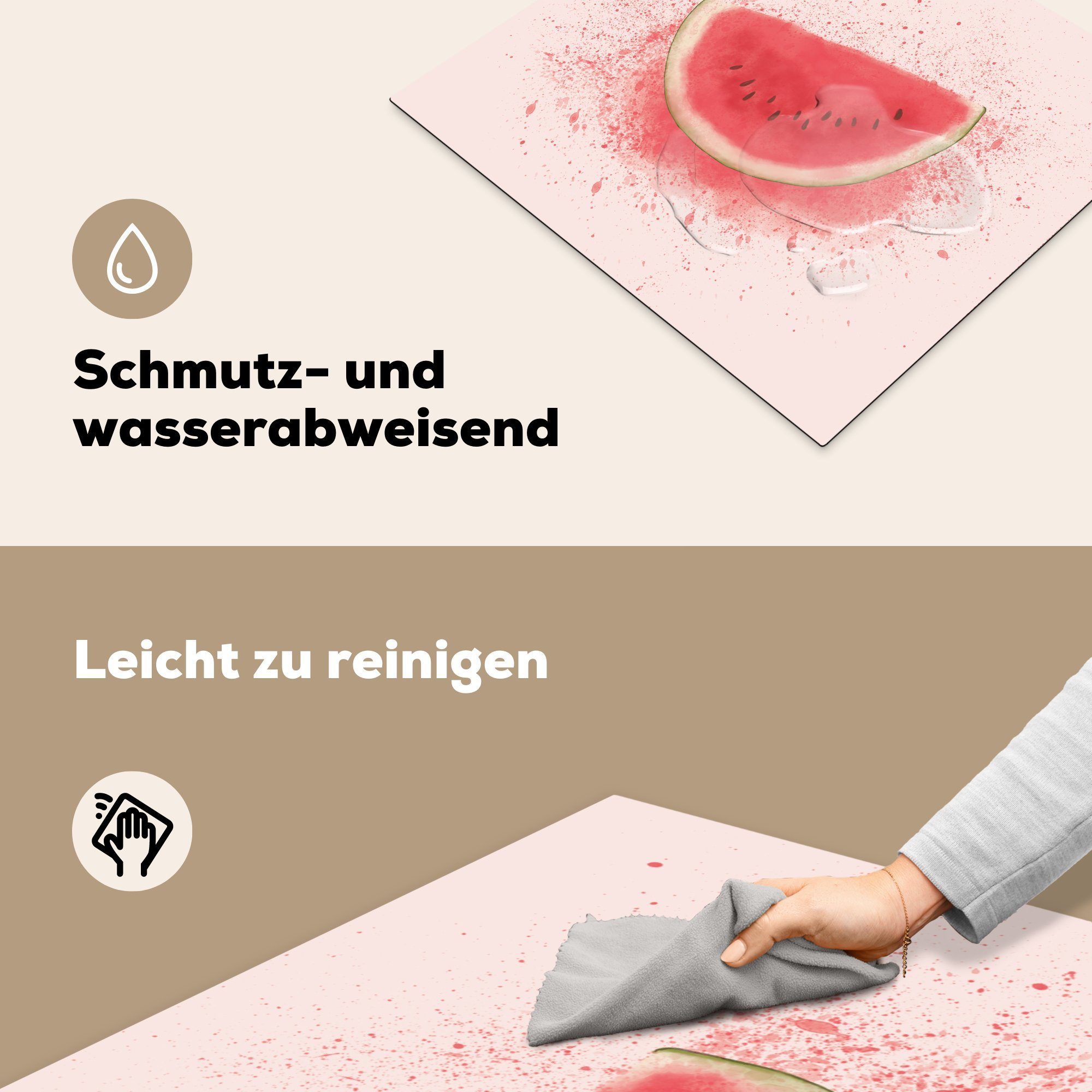 - - nutzbar, Herdblende-/Abdeckplatte 60x52 MuchoWow Ceranfeldabdeckung Wassermelone Vinyl, Obst Sommer, (1 cm, Pastell Arbeitsfläche Mobile - tlg),