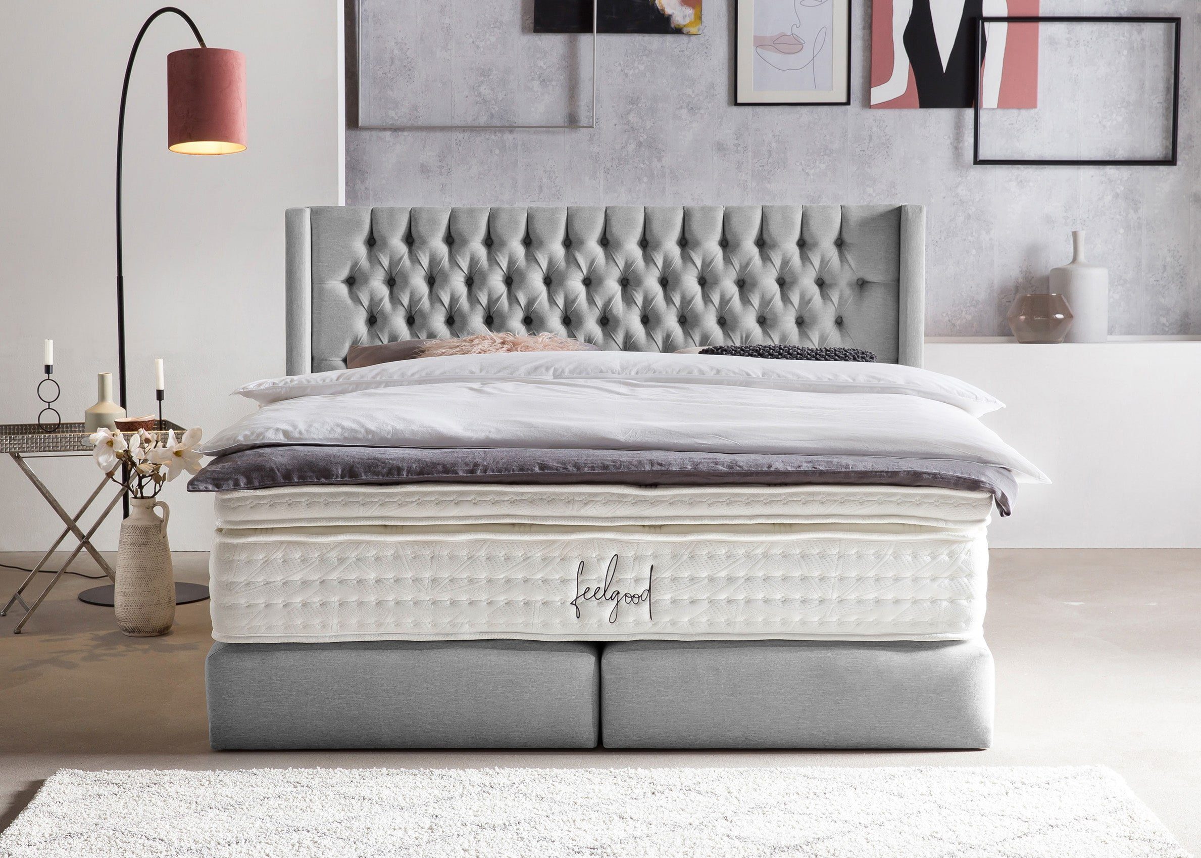 BettCo Boxspringbett Florida (in Hellgrau Webstoff, günstig online kaufen