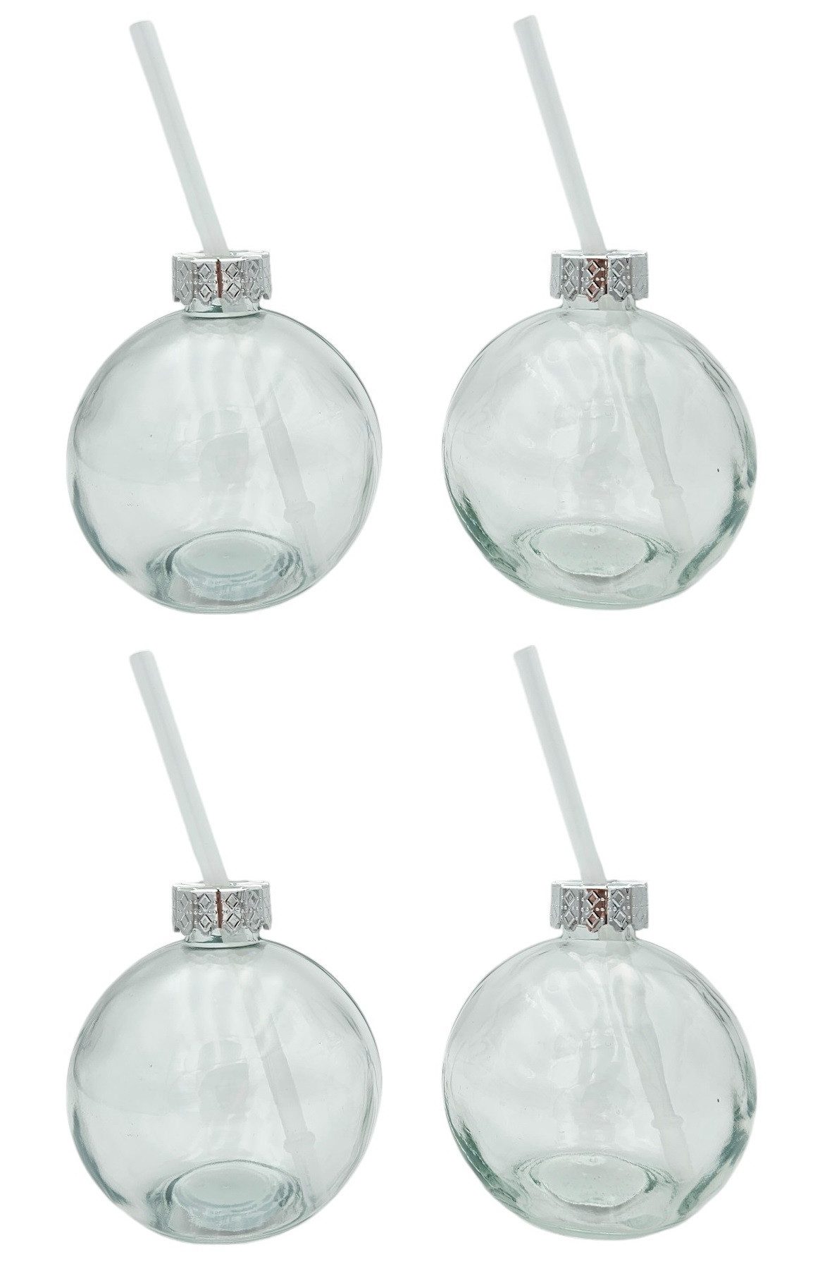 Meinposten Glas 4 Trinkgläser Weihnachtskugel Trinkhalm Glas Weihnachtskugel 400 ml, glas