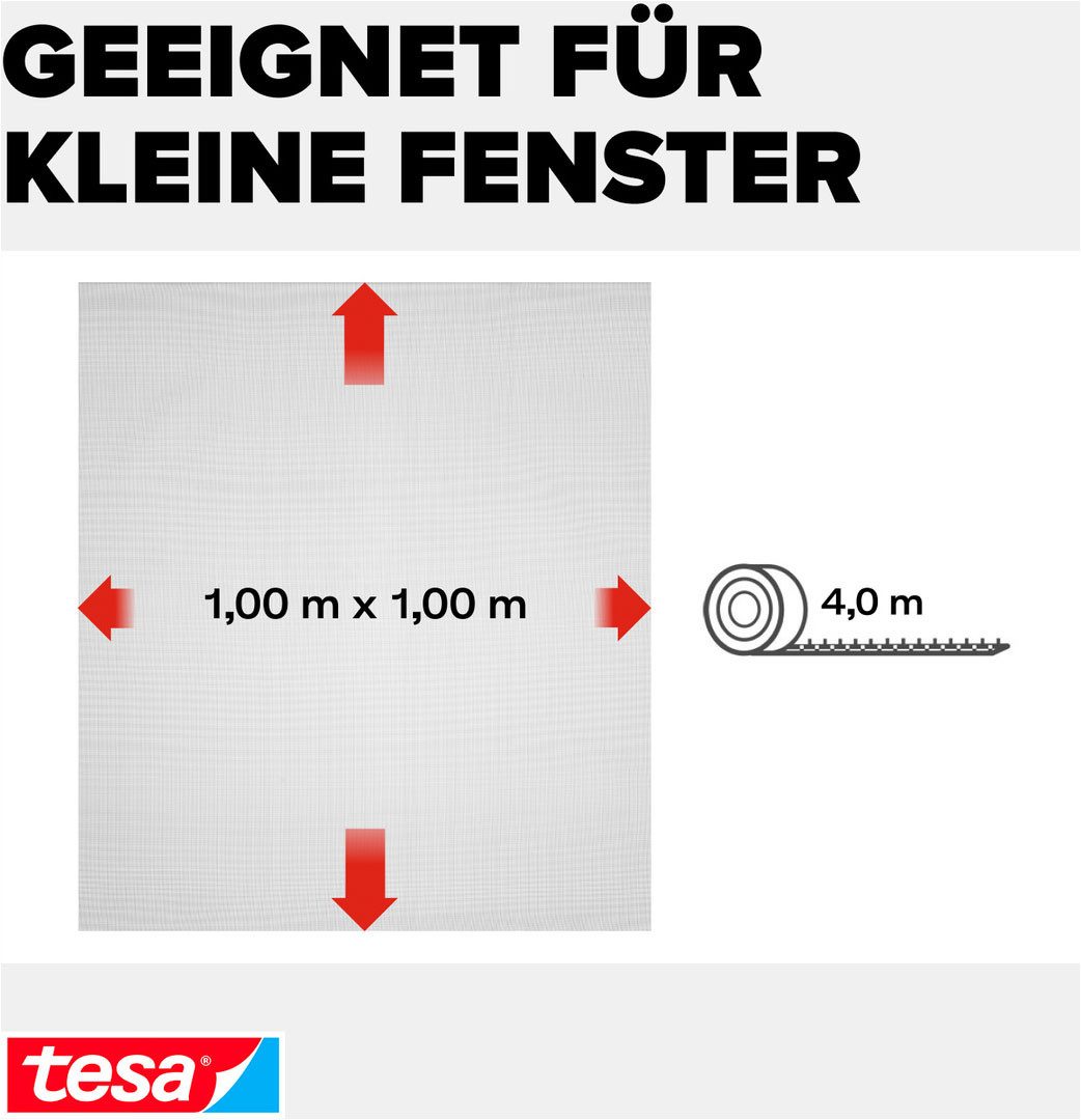 tesa Insektenschutz-Fensterrahmen Insect Stop Standard Fliegengitter für Fenster - 1.0 m : 1.0 m, (Packung, 1-St., Fliegennetz, Klettband), Insektenschutzgitter -Fliegenetz ohne Bohren-zuschneidbar
