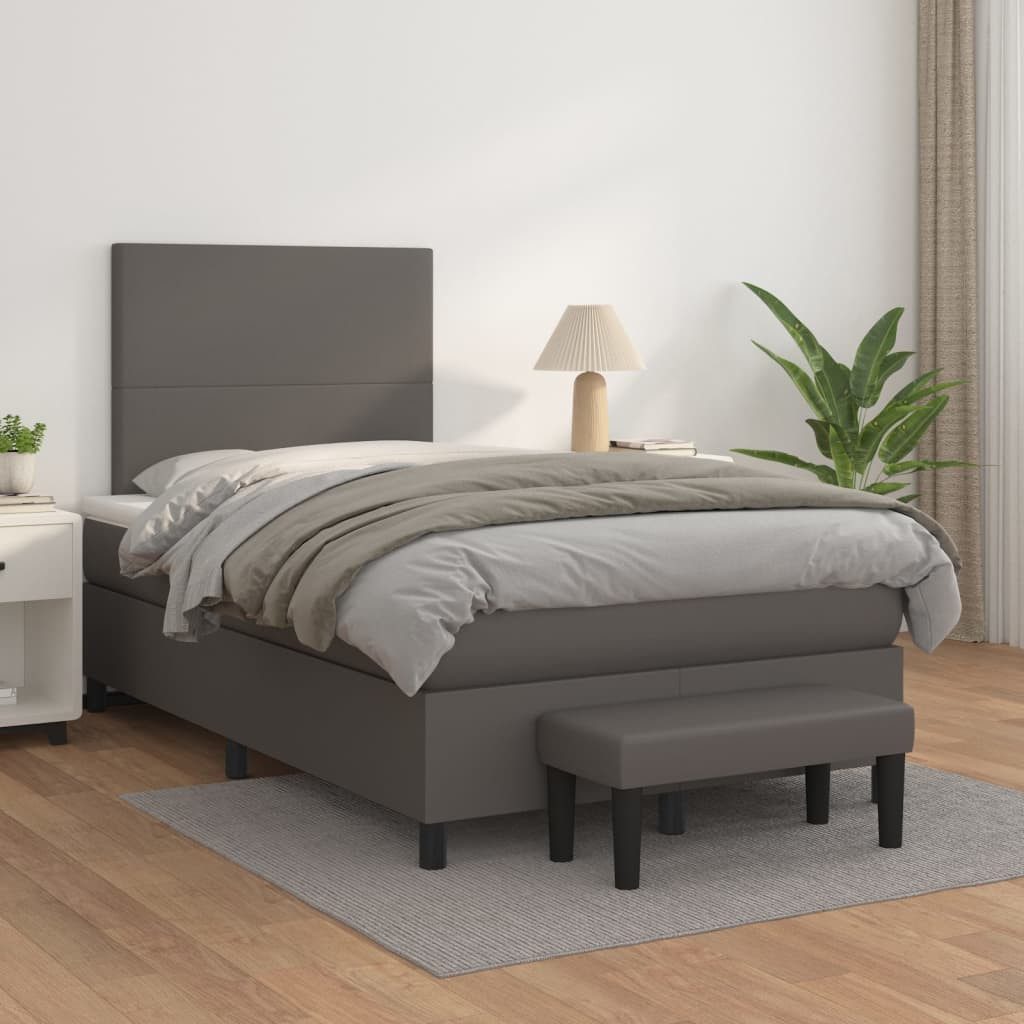 vidaXL Boxspringbett, Boxspringbett mit Matratze Grau 120x200 cm Kunstleder günstig online kaufen