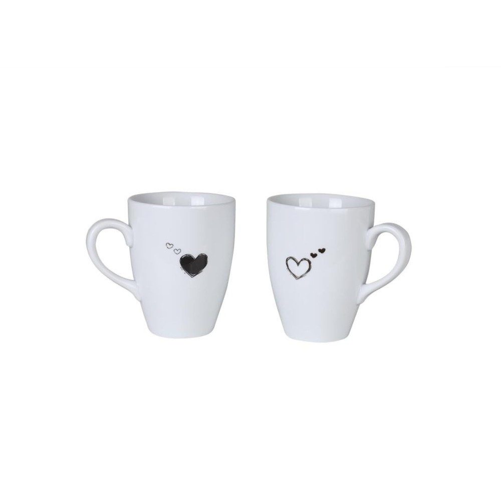 Kütahya Porselen Kaffeeservice Kütahya Porselen 2er Becher Set 240 ml Porzellan Weiß Herzmotiv, Porzellan