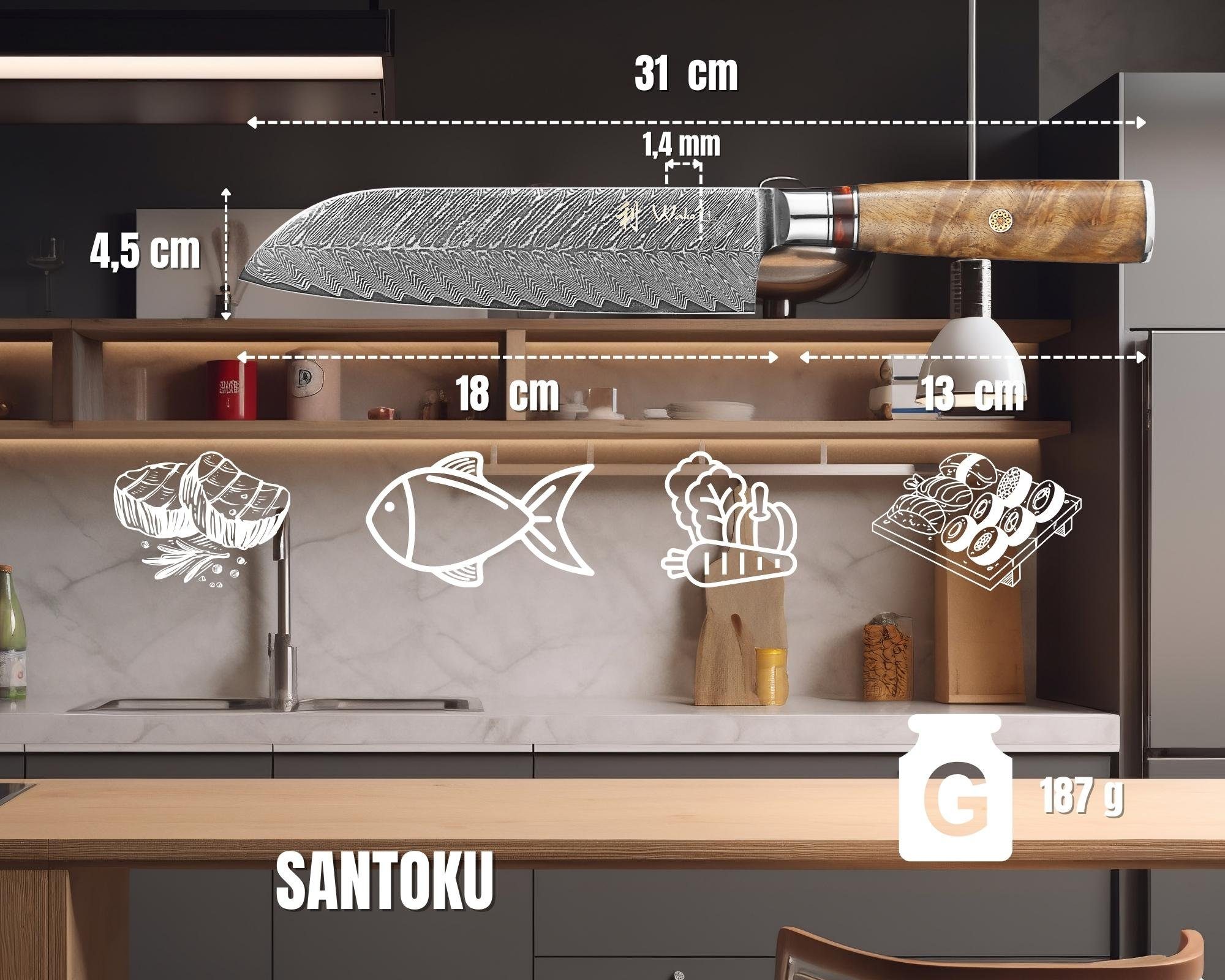 Messerblock Culinary Magnet-Messerblock magnetischer Sycamore I & 5 Wakoli Küchenmesser