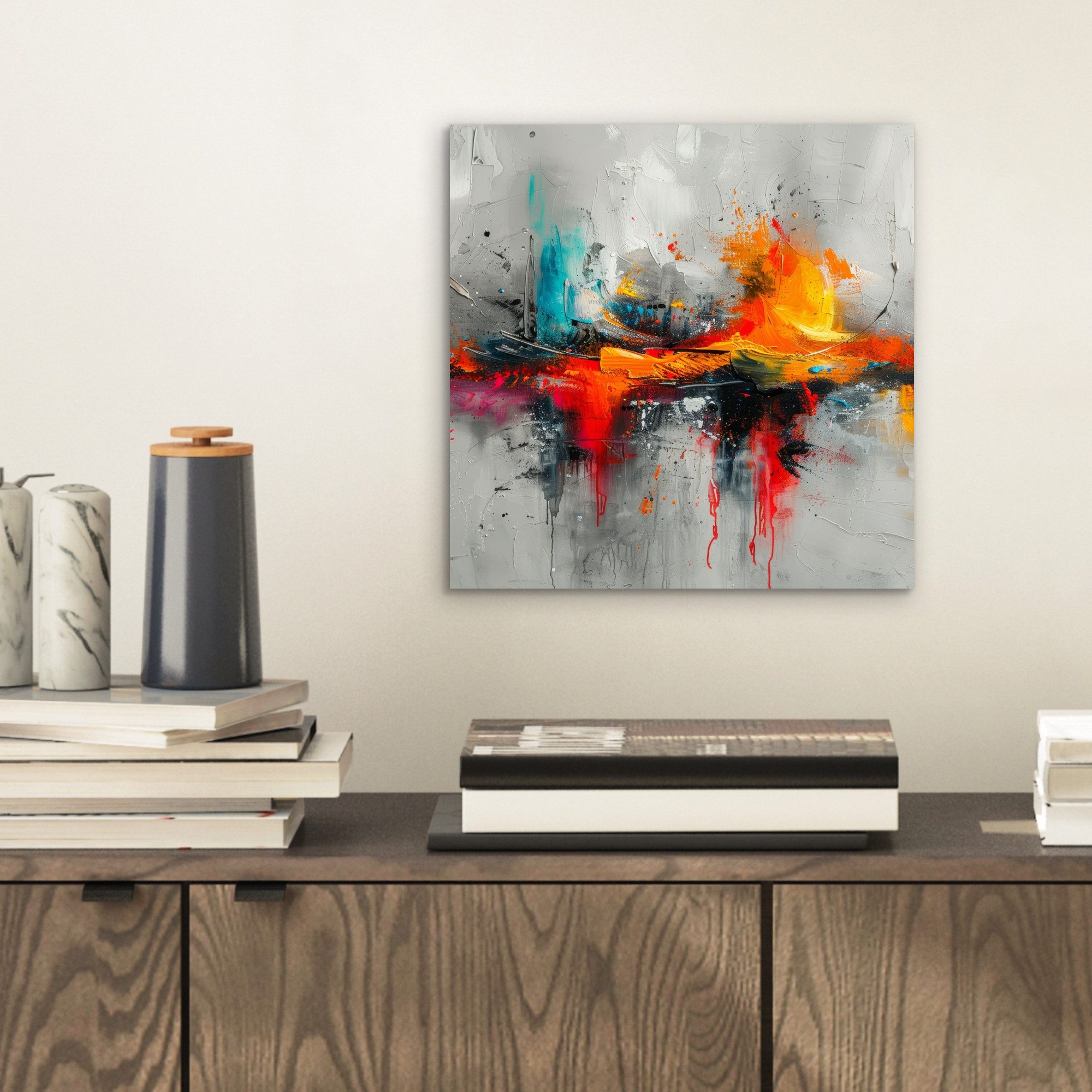 MuchoWow Metallbild Modern - Orange - Grau - Kunst, Inkl. Aufhängung, Alu-D günstig online kaufen